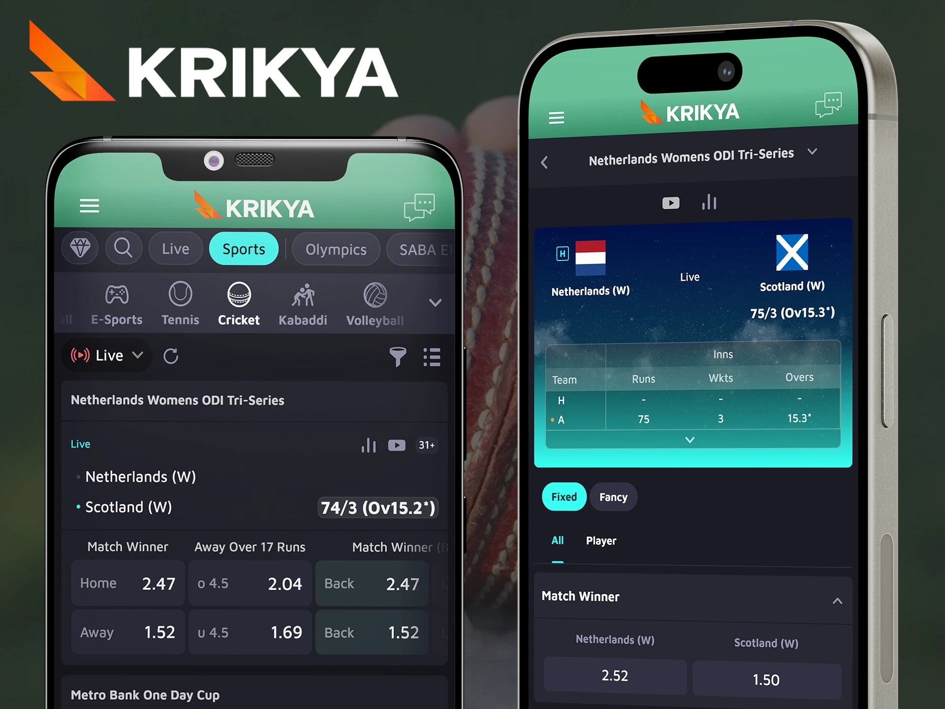 Keep up to date with all cricket events thanks to the Krikya mobile app.