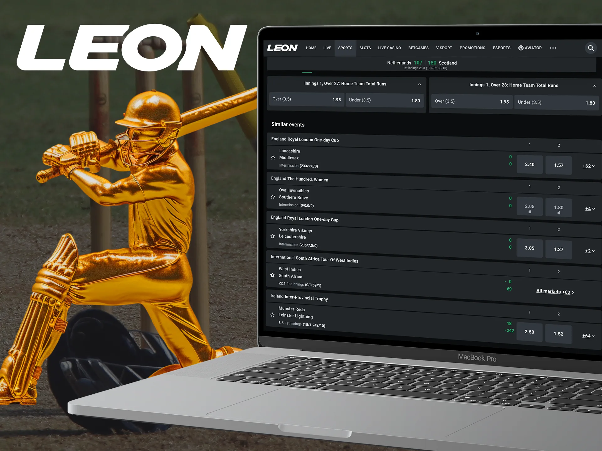 Leonbet offers its users excellent cricket betting odds.