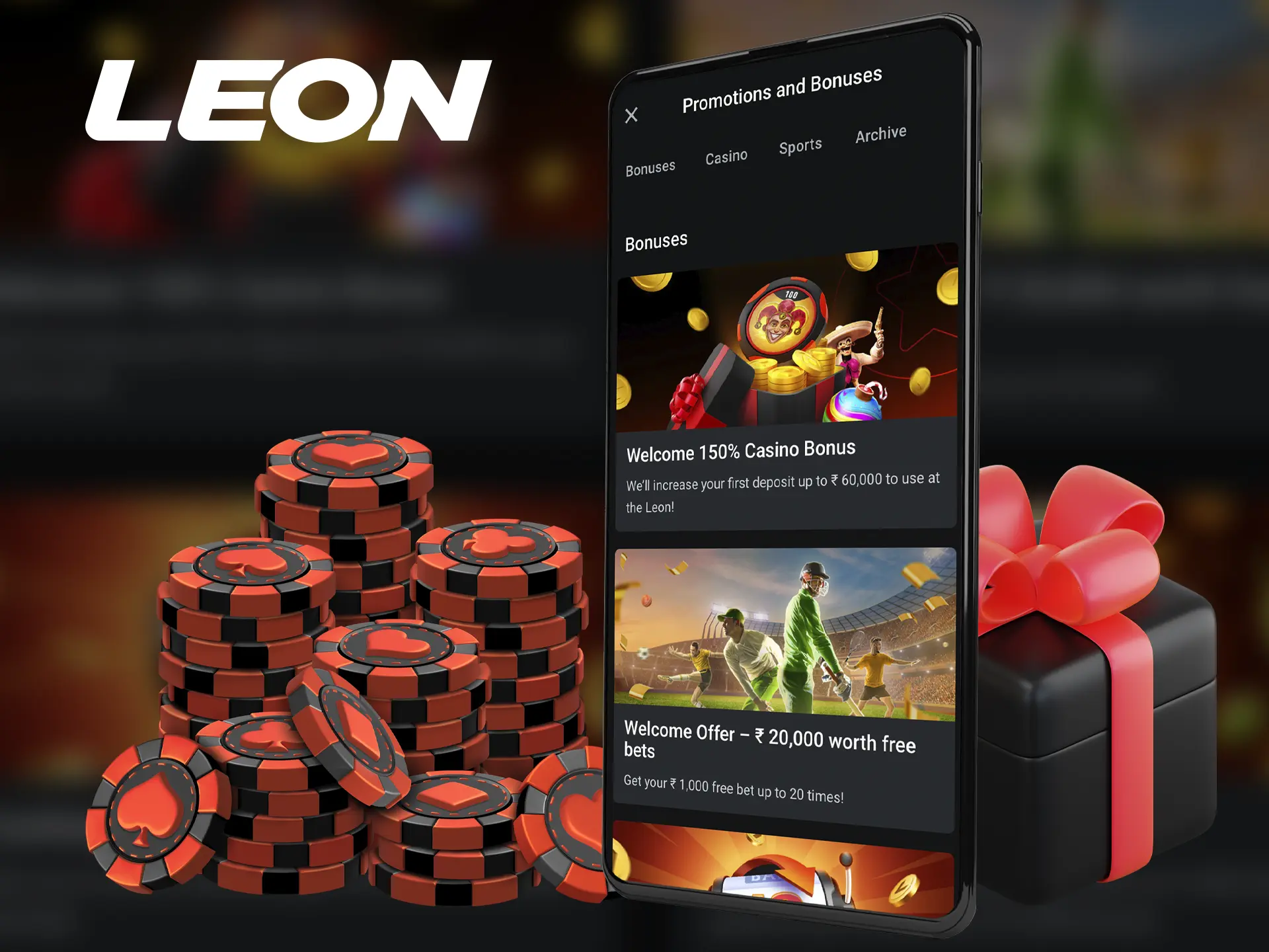 Using the Leonbets app you will always be up to date with the latest casino events and new promotions.