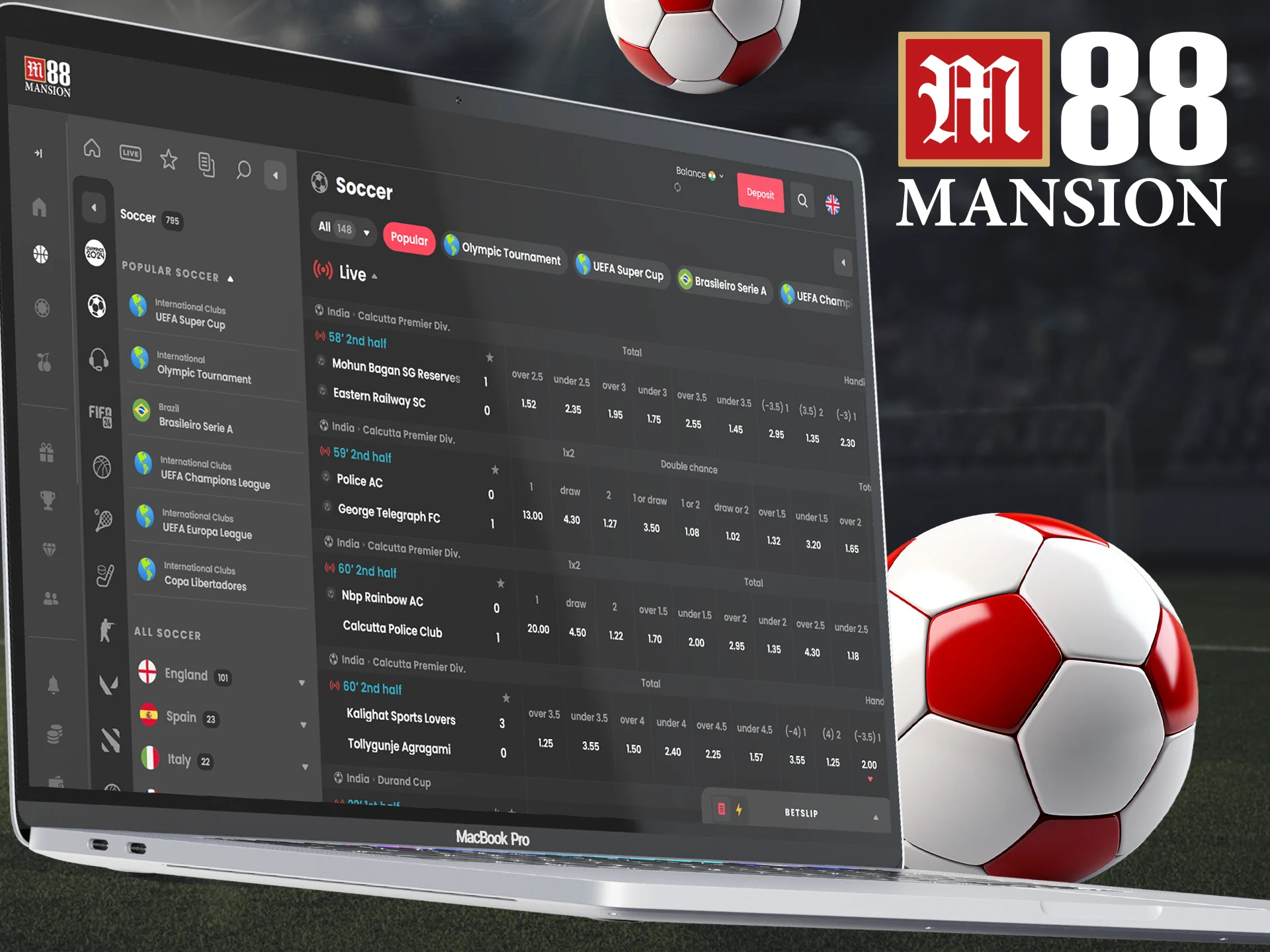 Open the M88 football section to select a match.