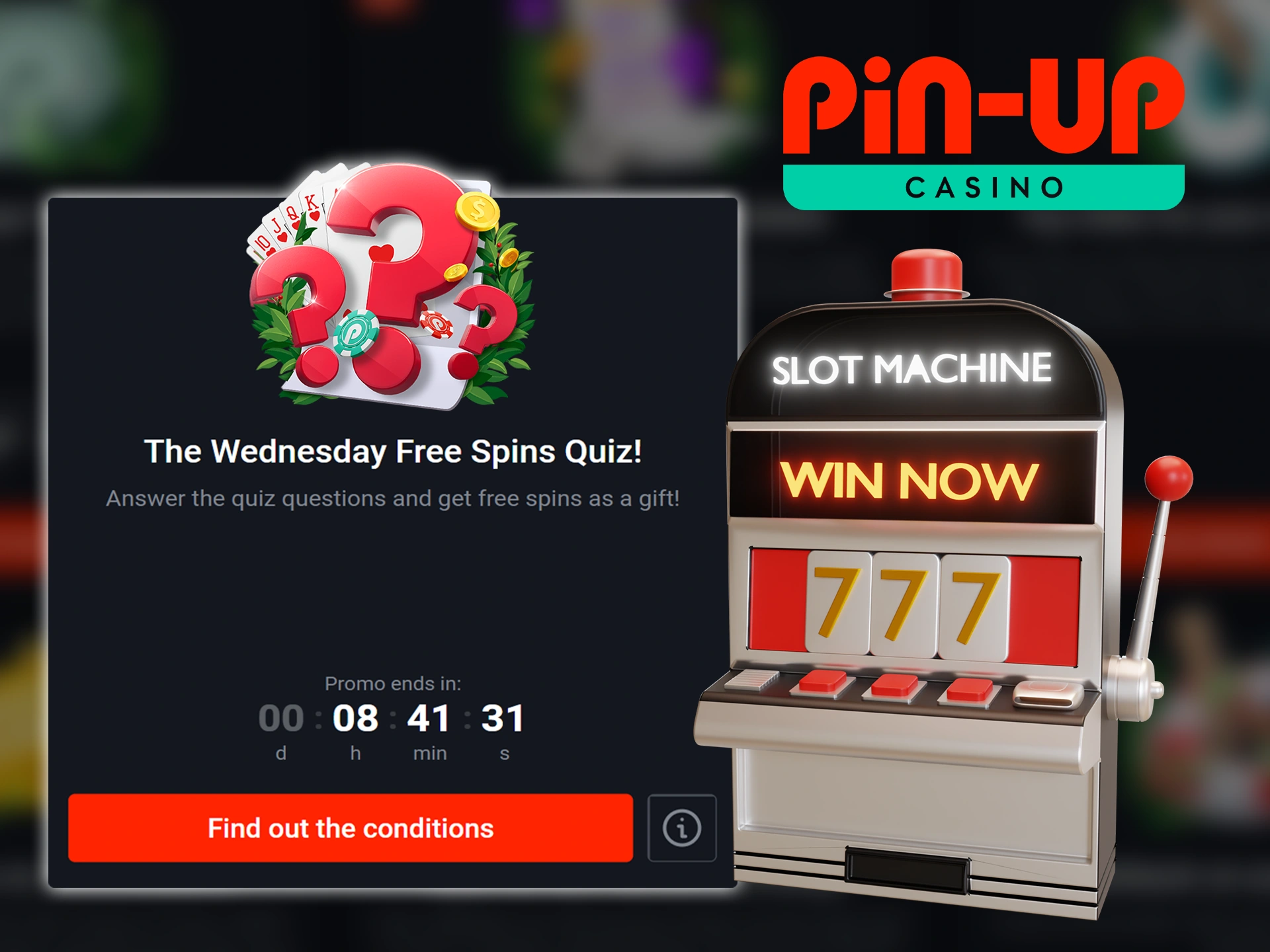 Answer the questions correctly to get free spins from Pin Up.