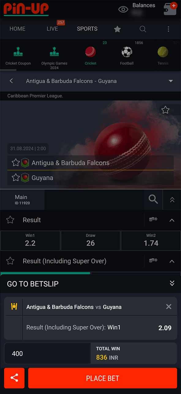 Confirm your cricket bet at Pin Up and wait for the result.