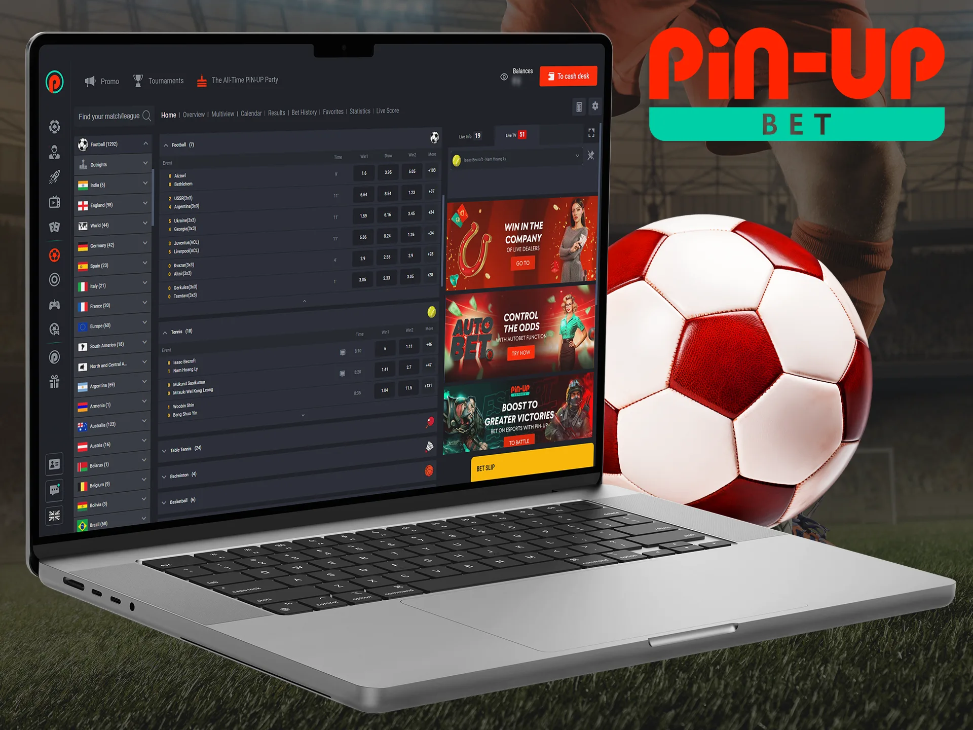 Go to the sports section at Pin Up and find the football match you want.