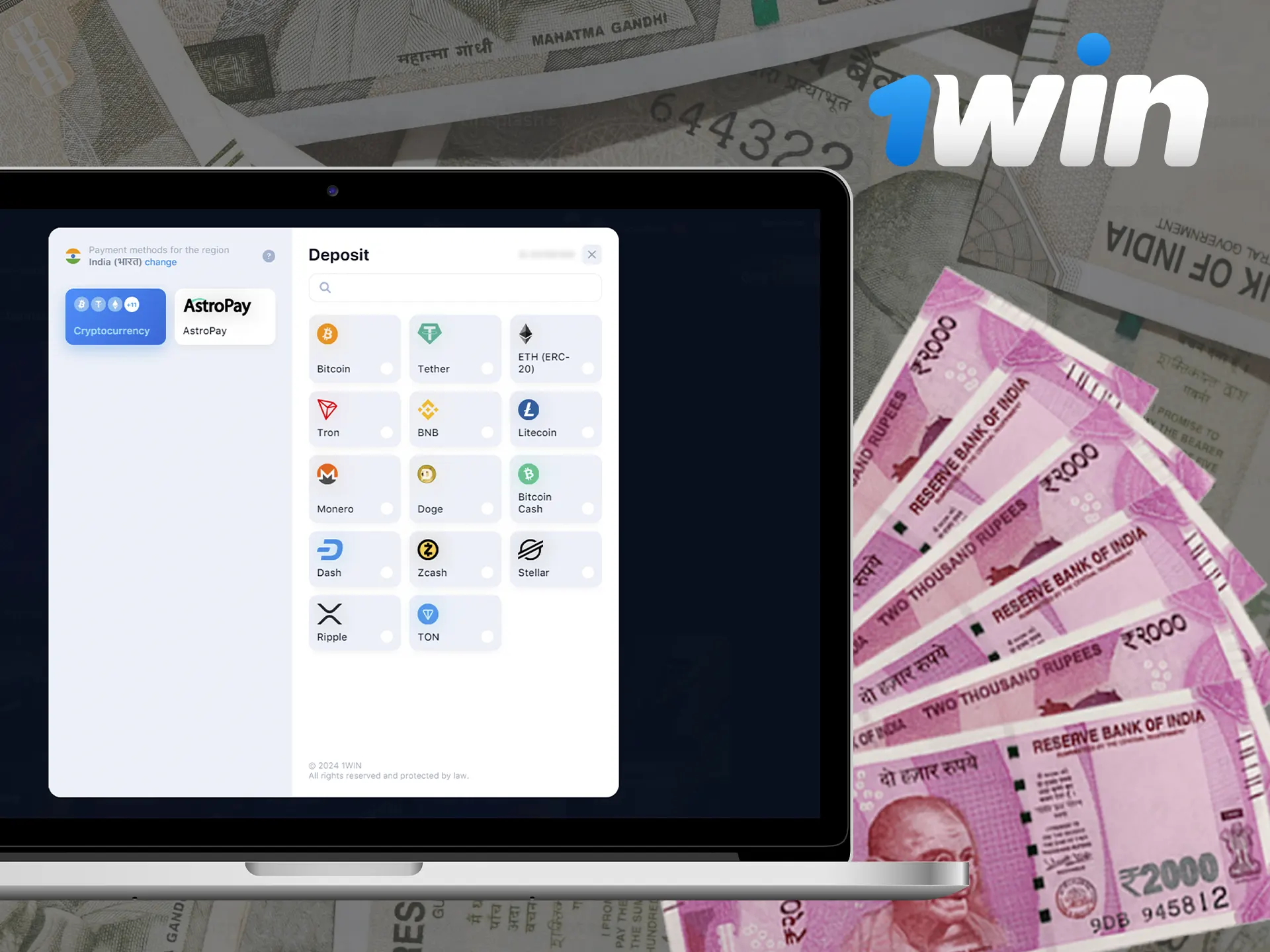 1Win's popular payment methods.