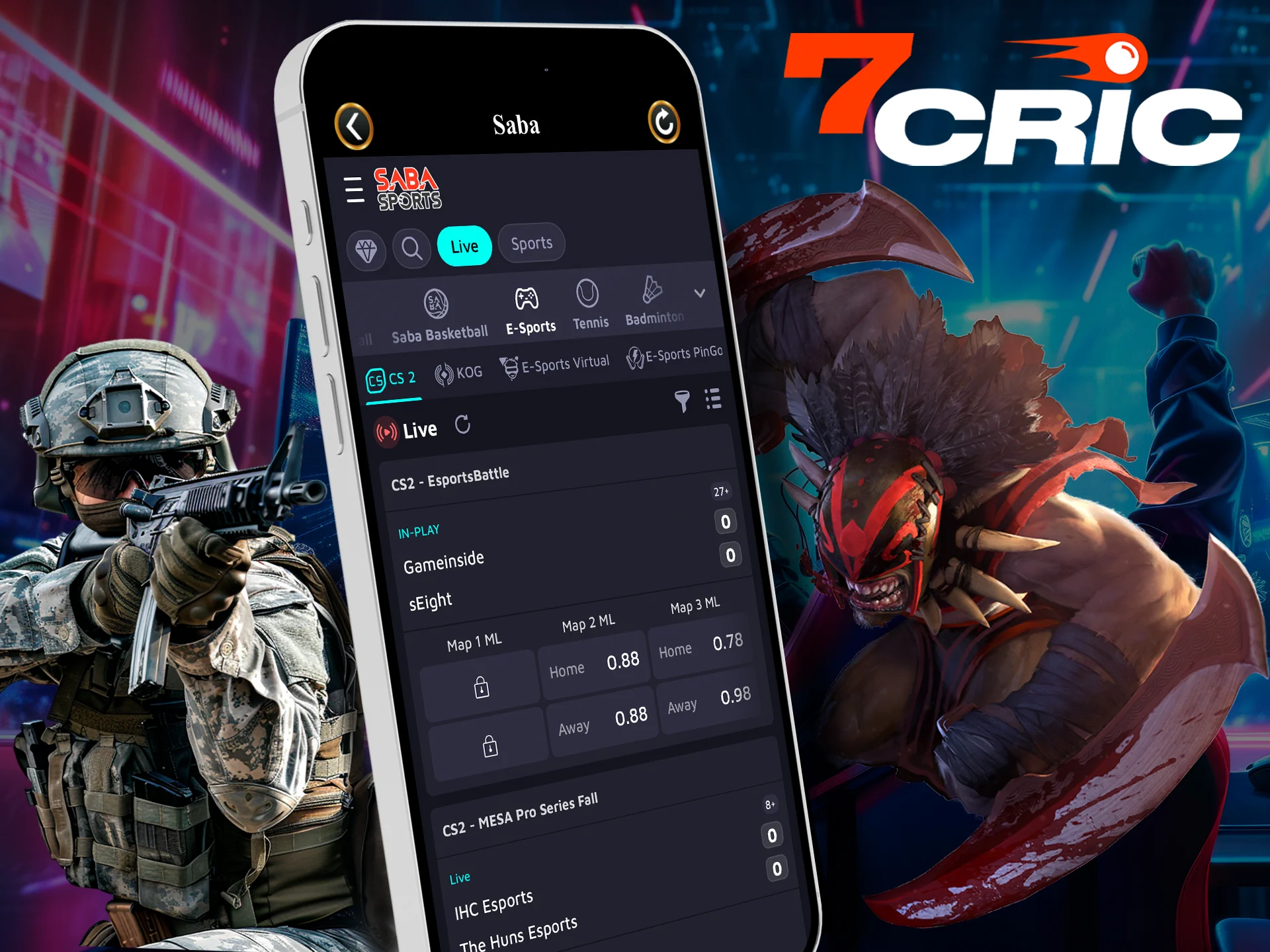 Choose eSports games and place your bets on the 7Cric app.