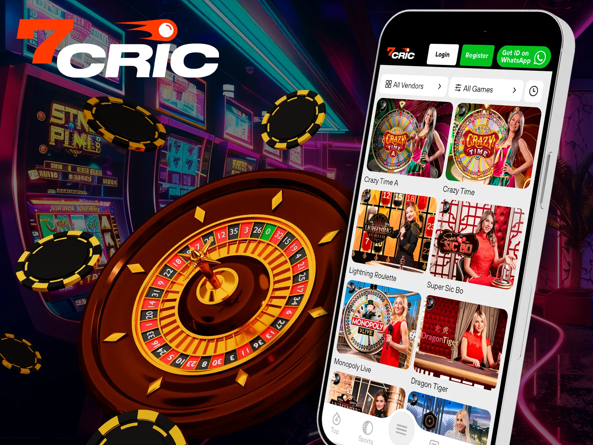 Test your luck at the casino on the 7Cric app.