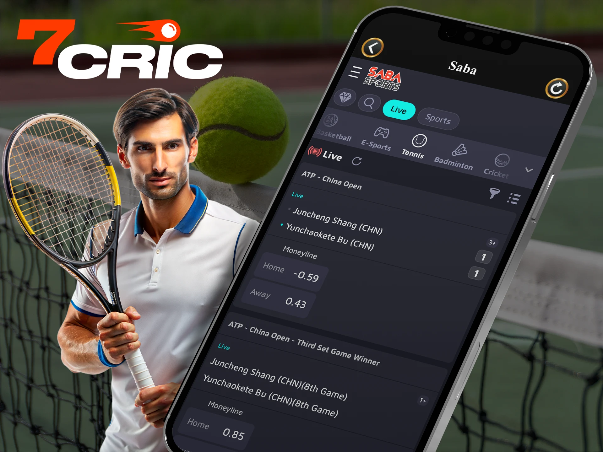 Make your prediction for a tennis match in the 7Cric app.