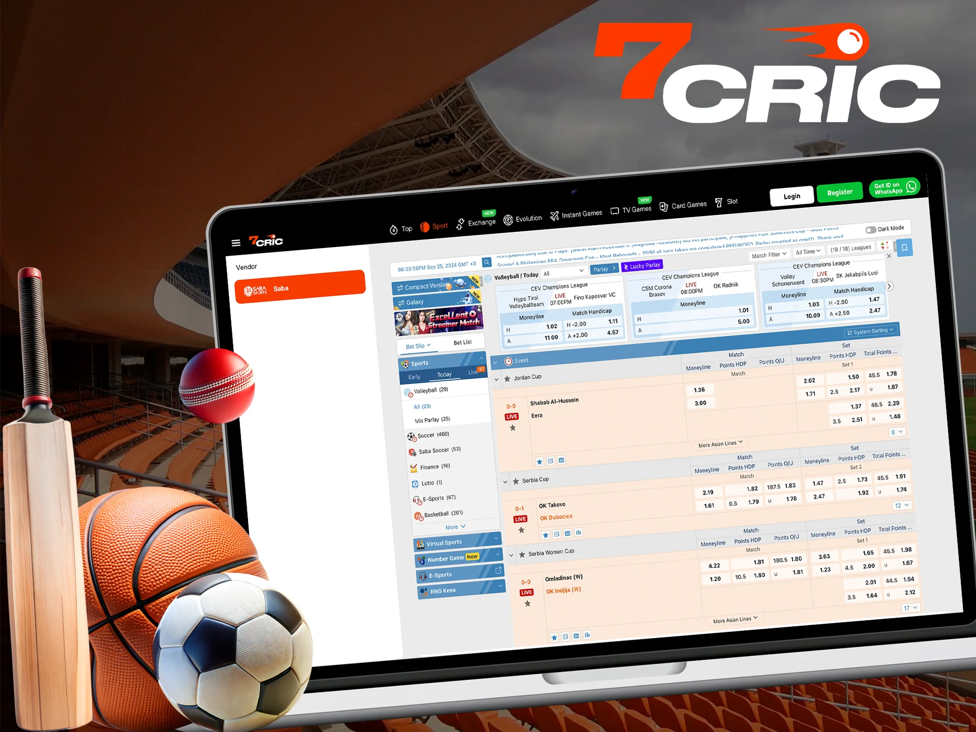 7Cric provides users with a large selection of sports betting types.