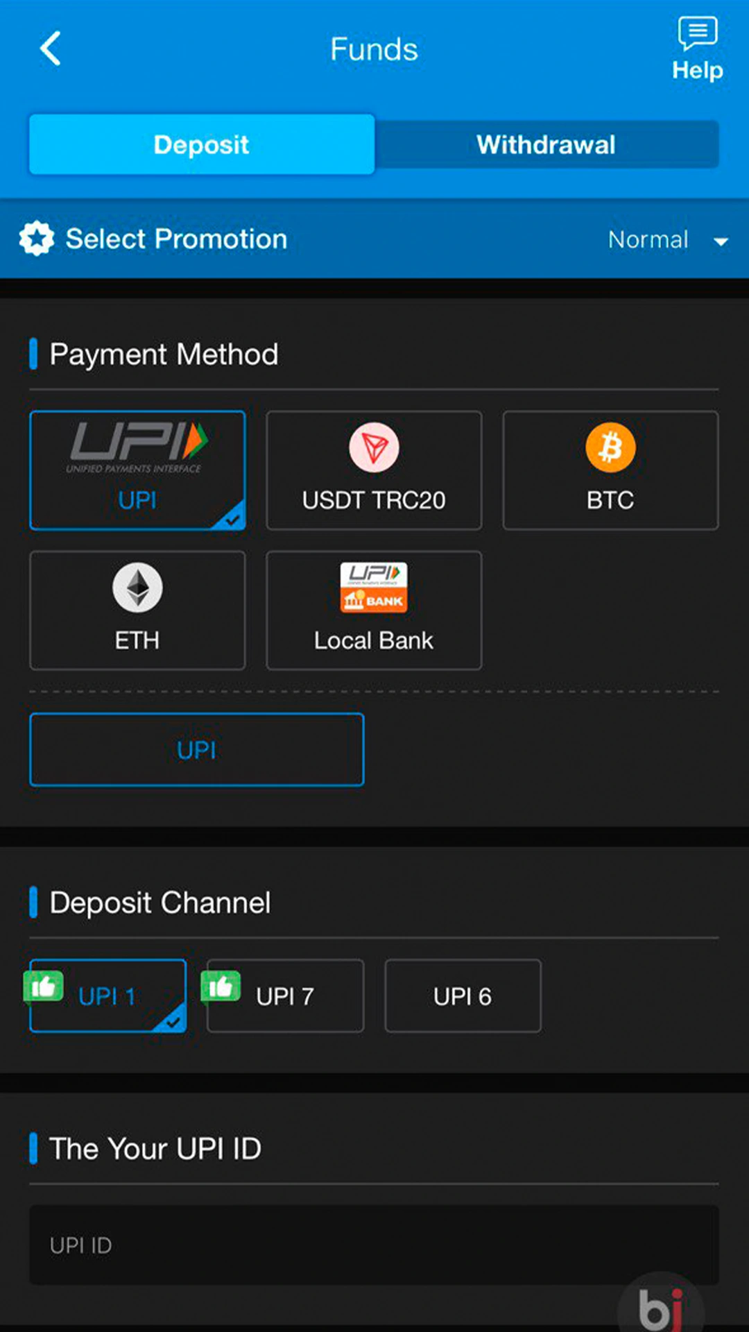 Assortment of payment methods presented in Baji Live.