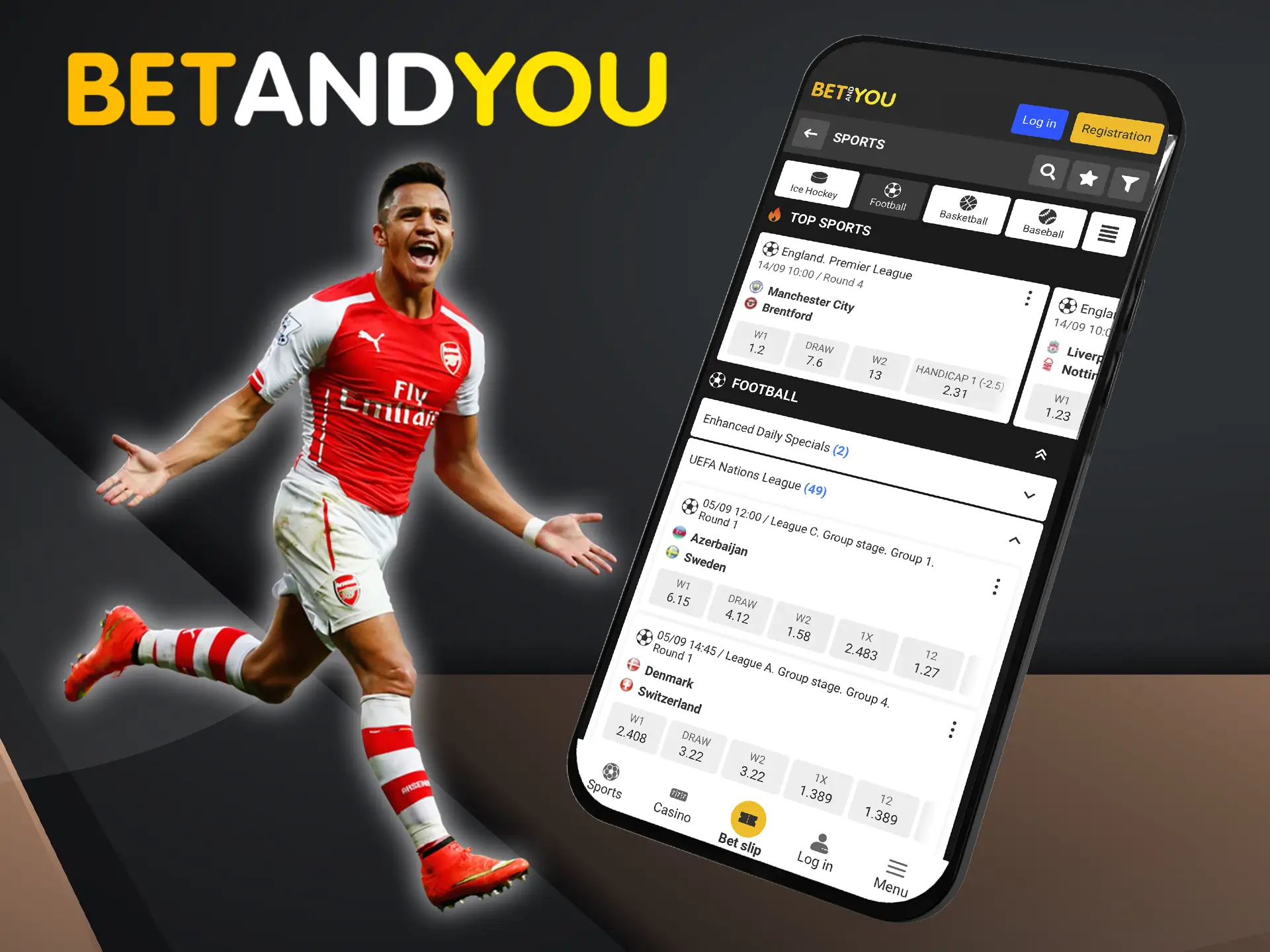 Betting on football and football events is available after registering on the Betandyou app.