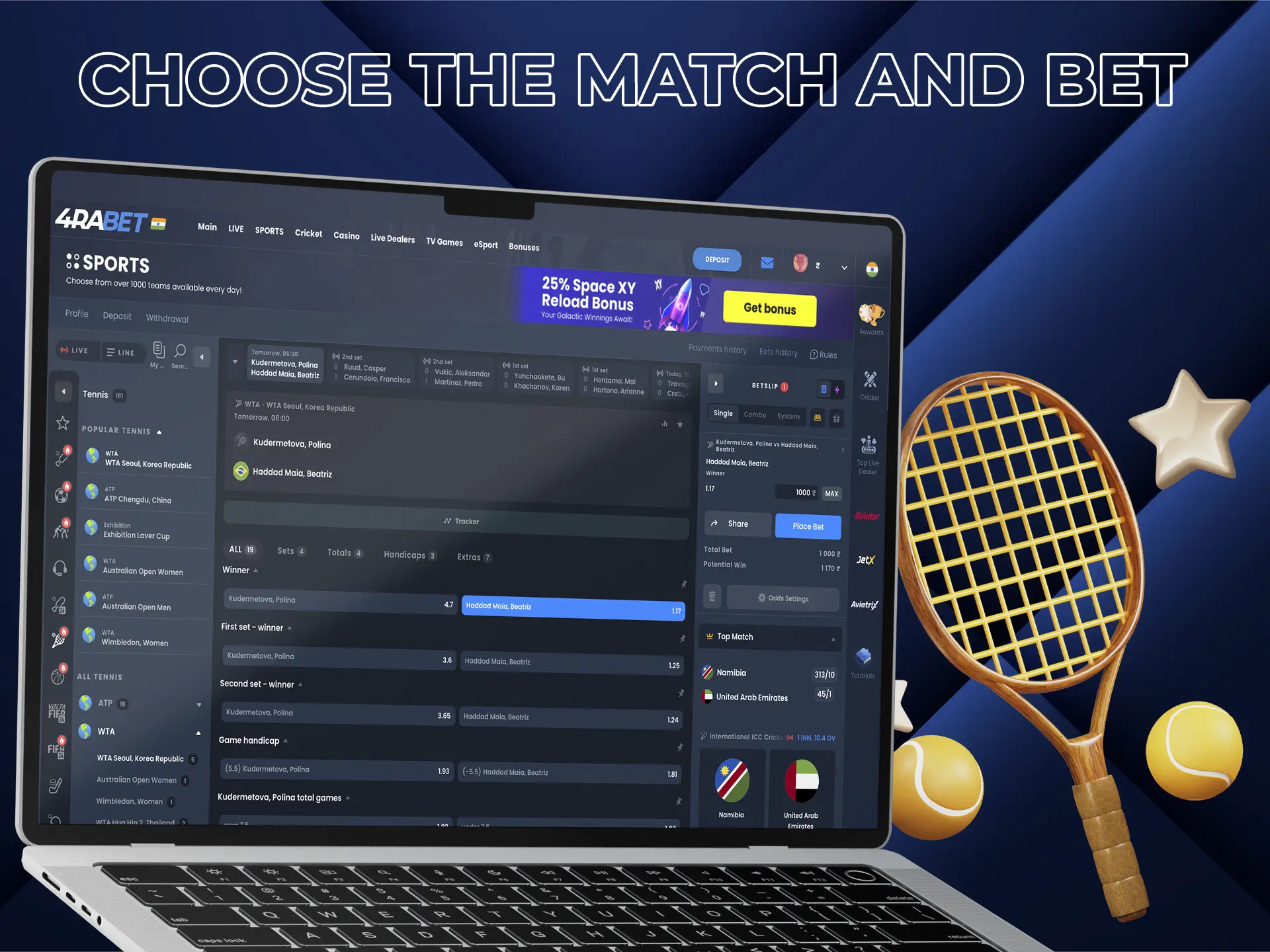 Identify a tennis match that suits you and make your first and winning prediction.