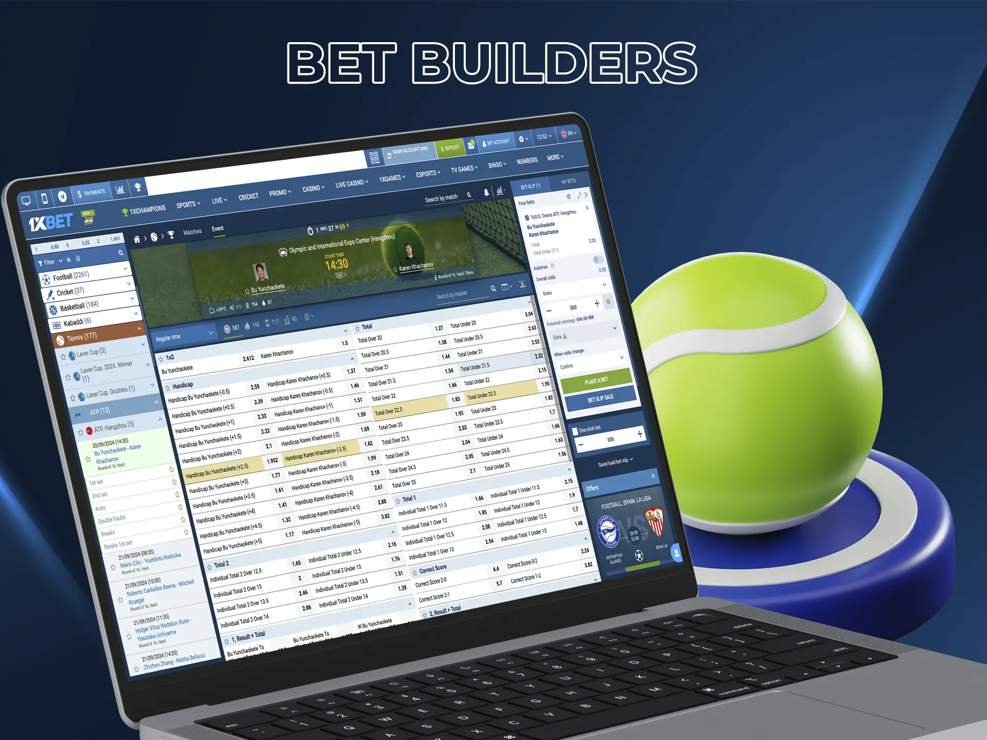 Make several predictions in one tennis match at once, which will significantly increase your profit in case of a win.