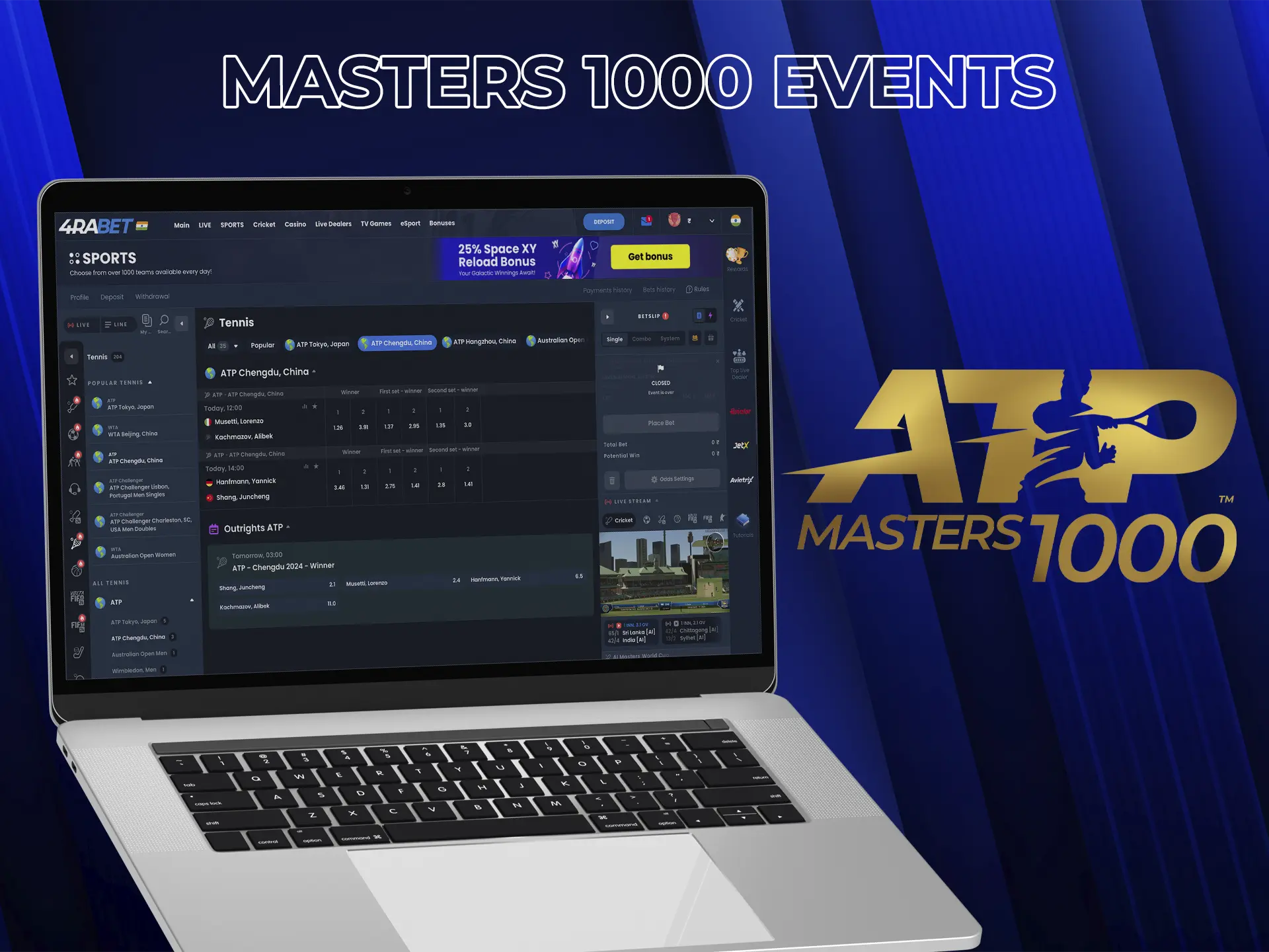 Follow the top tennis players in the Masters 1000 main event and make your outcomes.