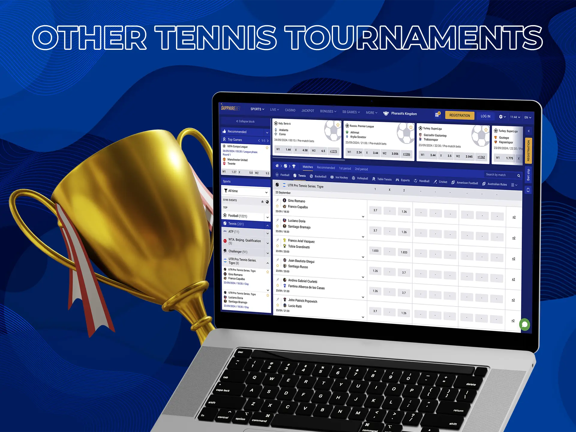 Explore the list of available and popular tennis tournaments for your bets.