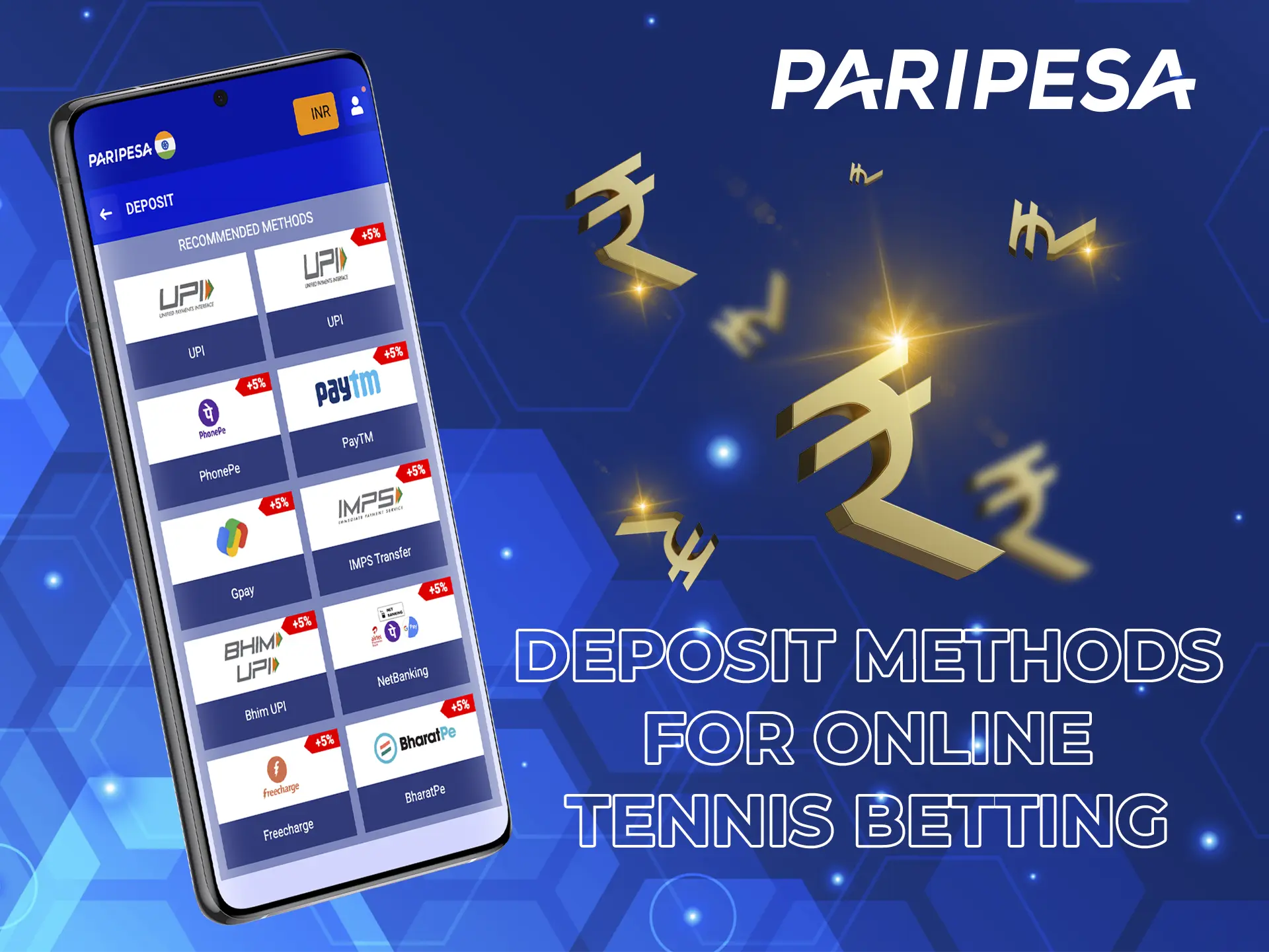 Use popular and convenient methods to fund your account for tennis betting at Paripesa bookmaker.