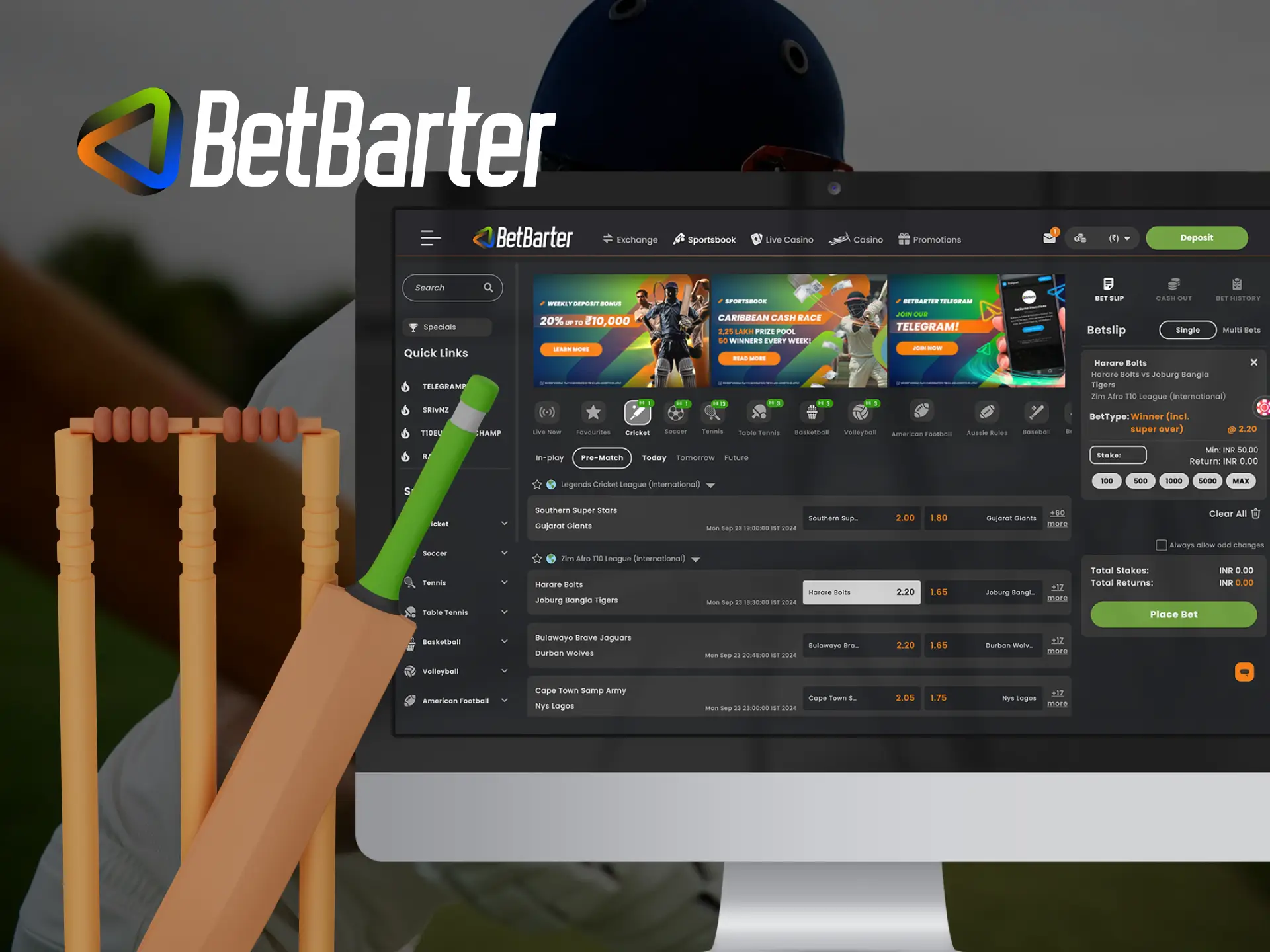 Can I bet on cricket at Betbarter Bookmaker online casino.