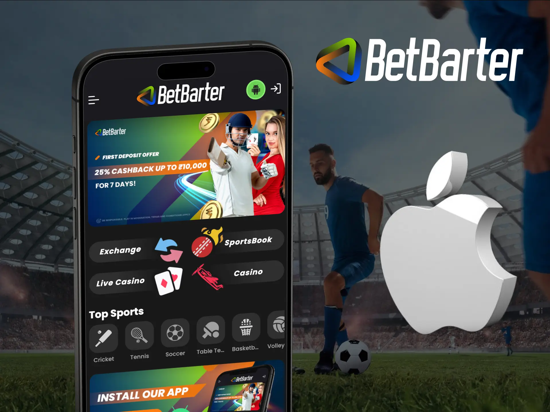 Is there an online casino app Betbarter Bookmaker for iOS phone.