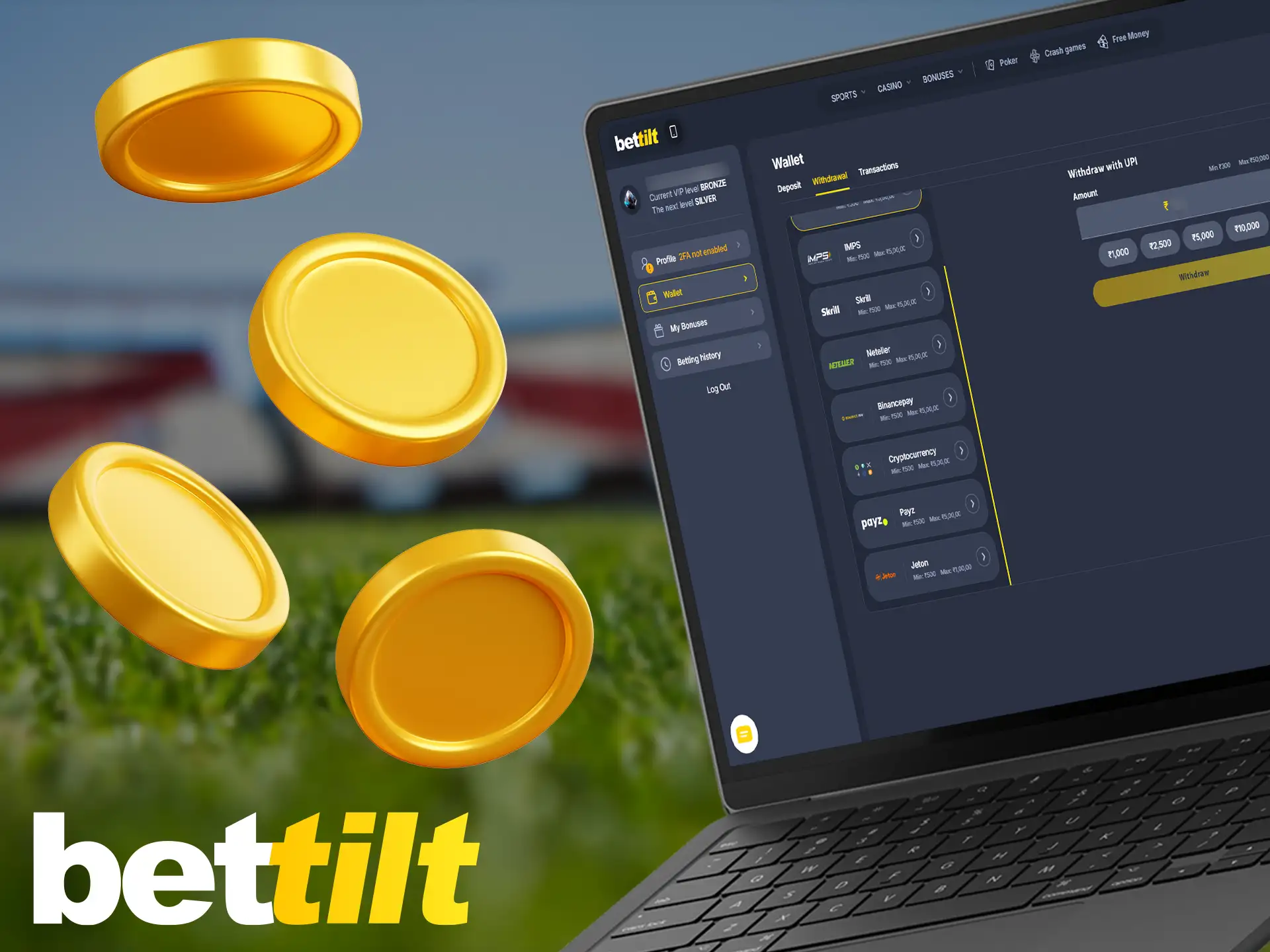 Bettilt allows you to withdraw funds using e-wallets, bank transfers, or crypto.