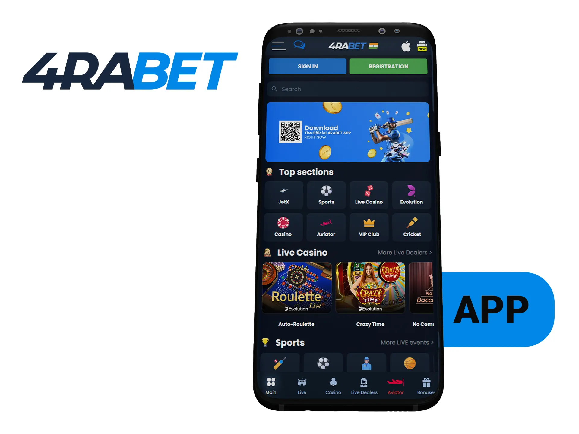 You can bet on sports in India on the 4RaBet app.