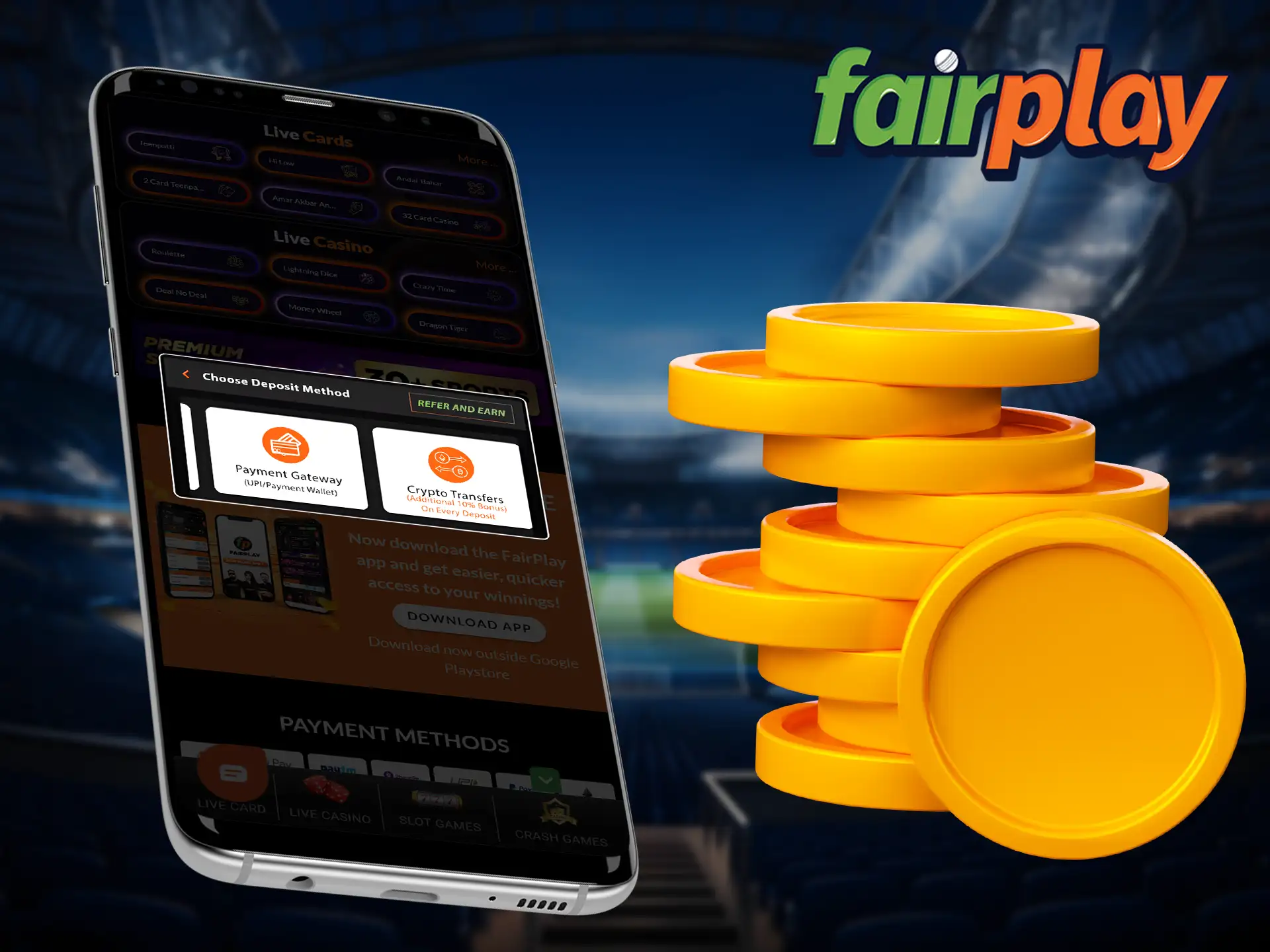 Deposit or withdraw funds using the Fairplay mobile app.