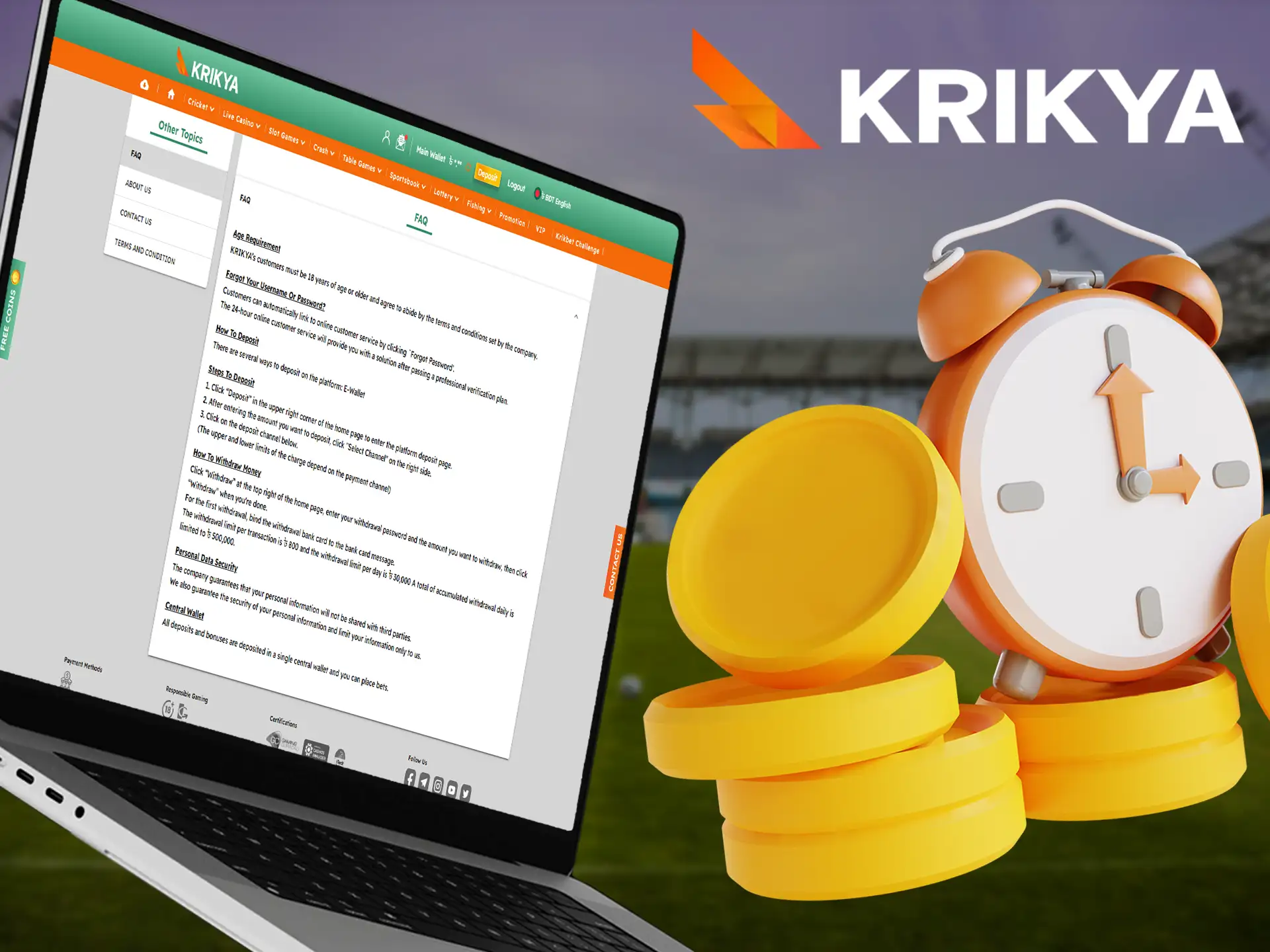 With Krikya, Indian players can enjoy instant deposit processing and start betting on sports or playing casino games immediately.