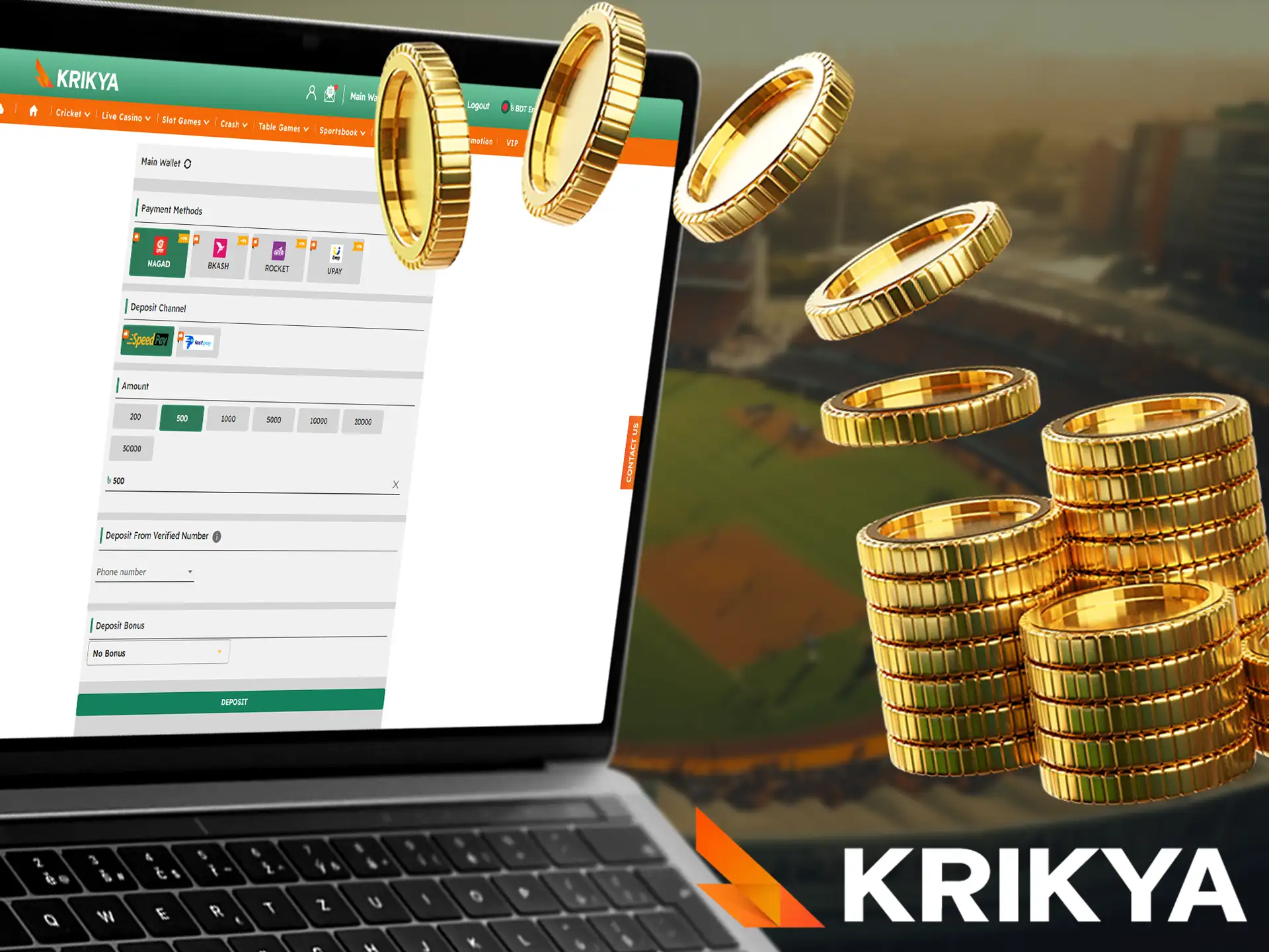 Top up your Krikya account balance to start betting.