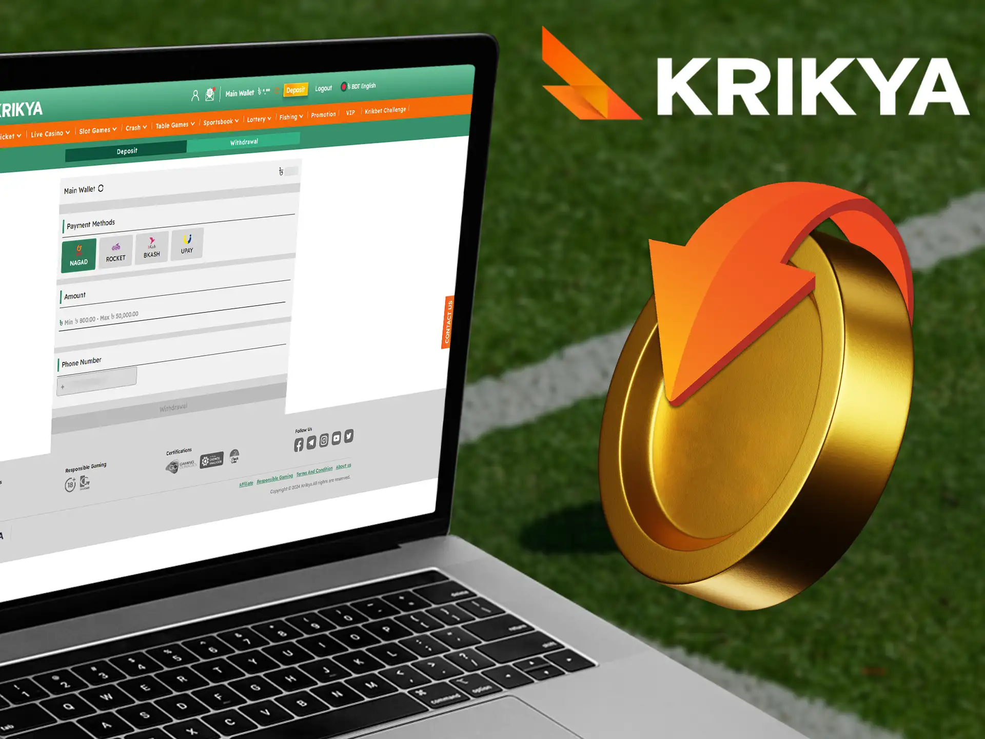 Krikya offers the same withdrawal methods as for deposits.