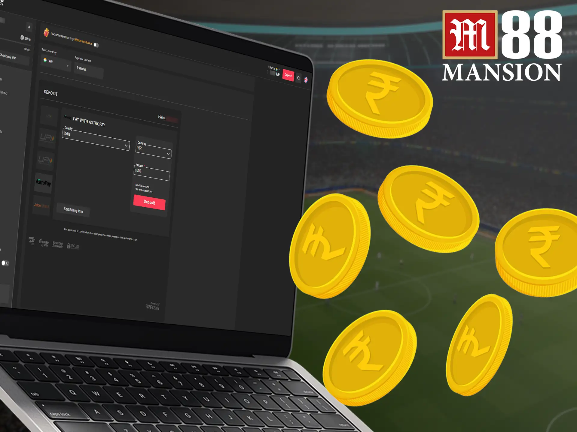 Fund your account and start betting on M88.