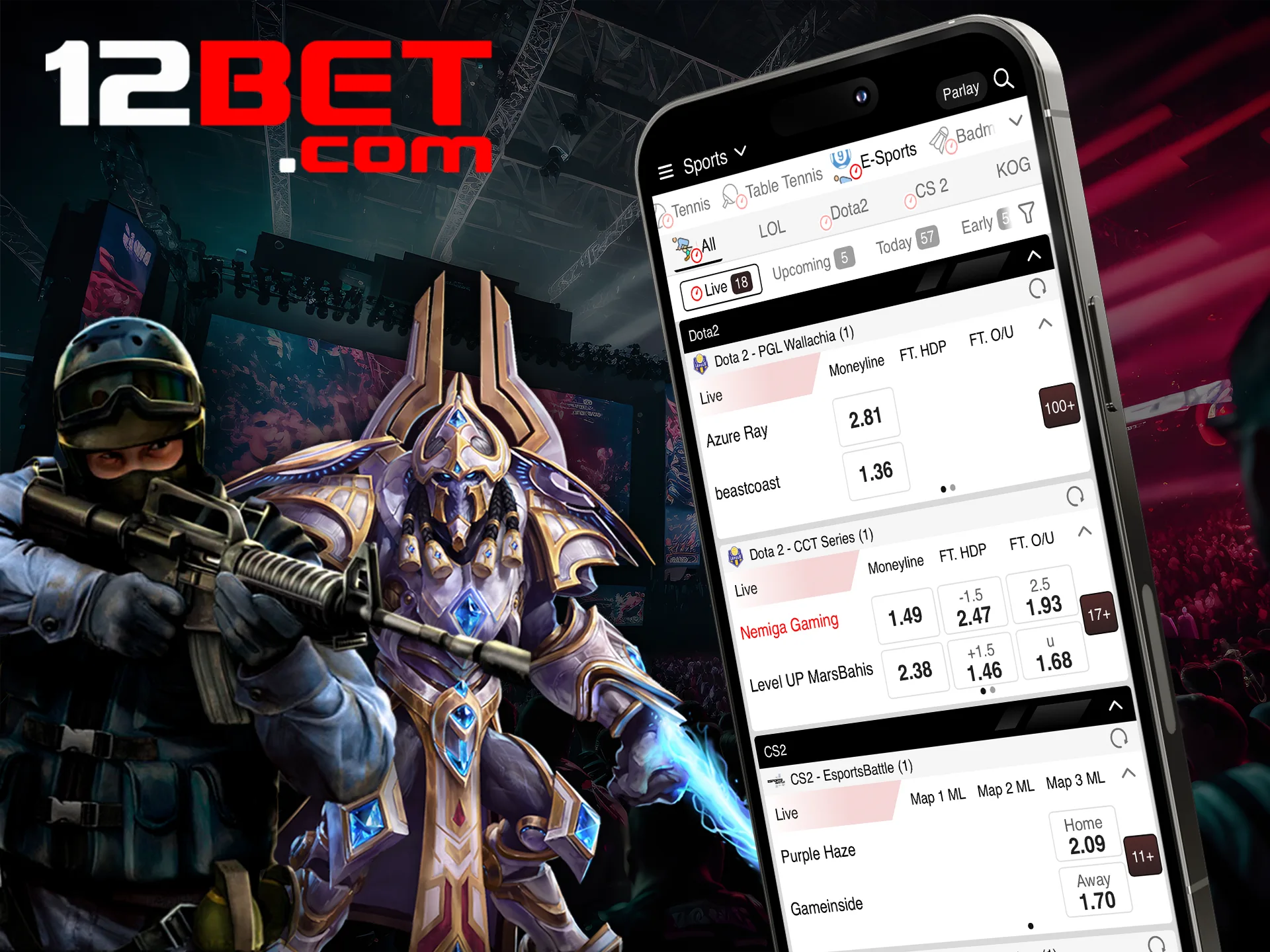 Participate in Esports gaming tournaments and win with 12bet.