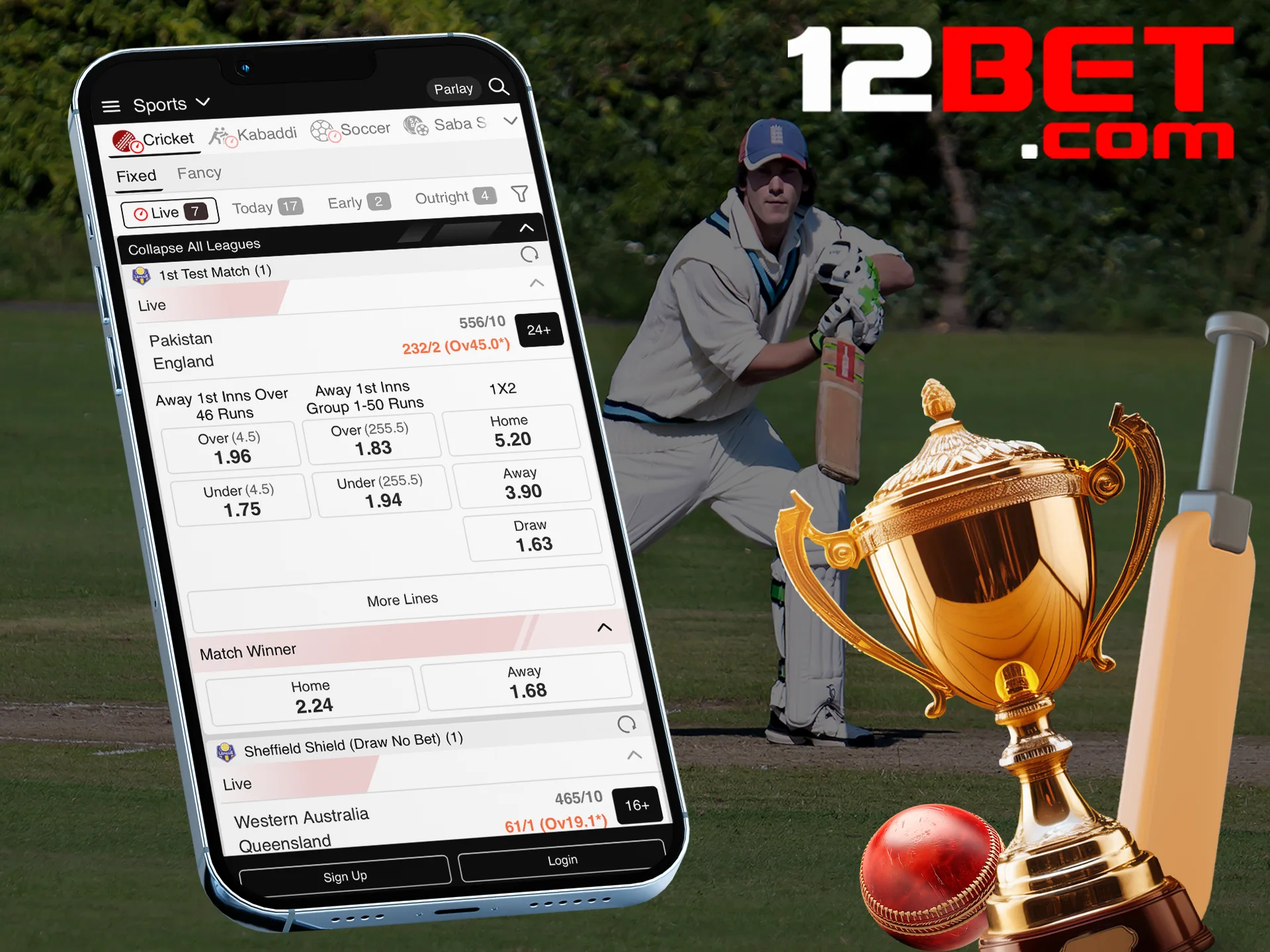 Bet on your favorite cricket teams on the 12bet app.