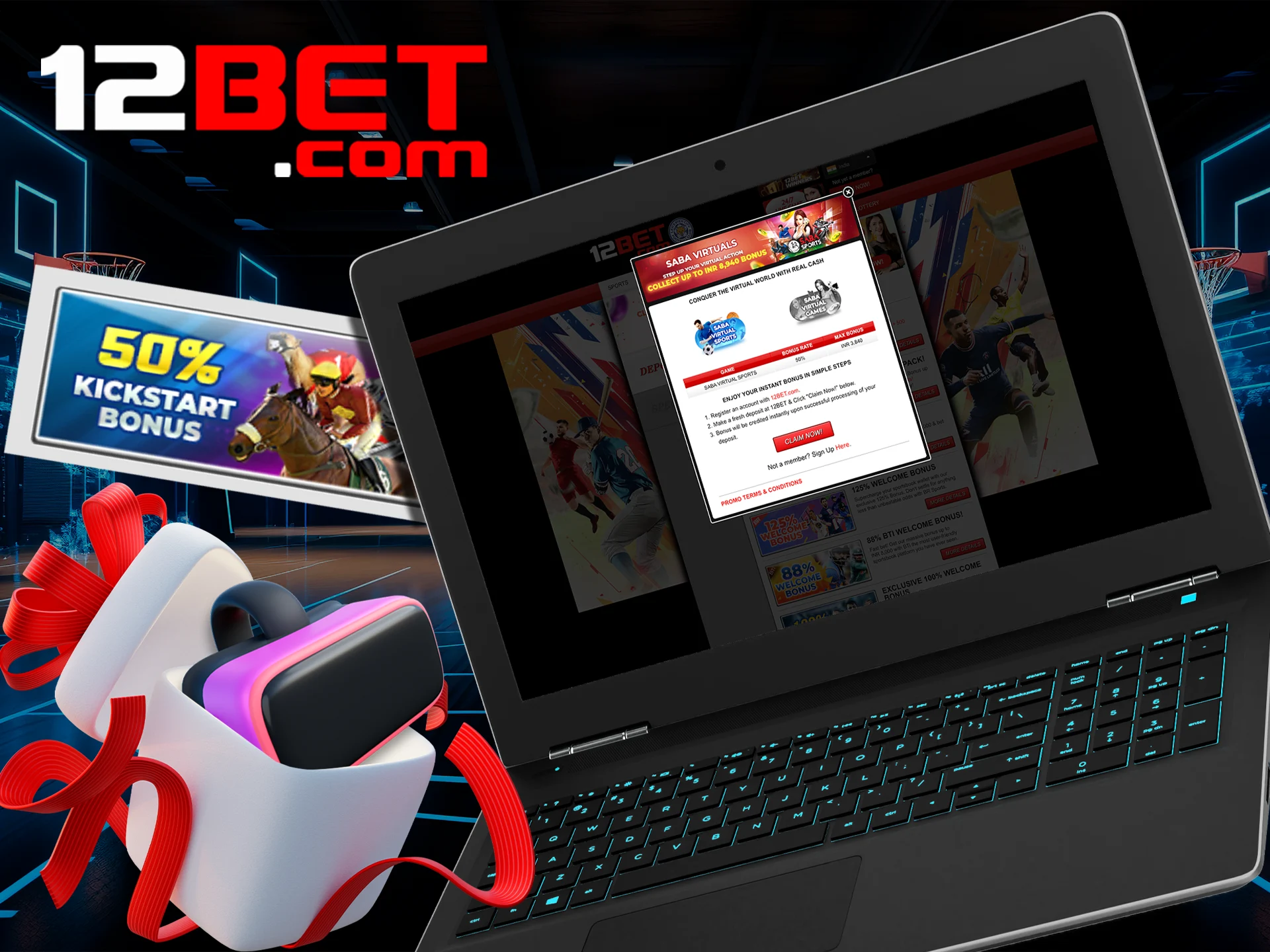 Bet on virtual sports with 12bet bonus.