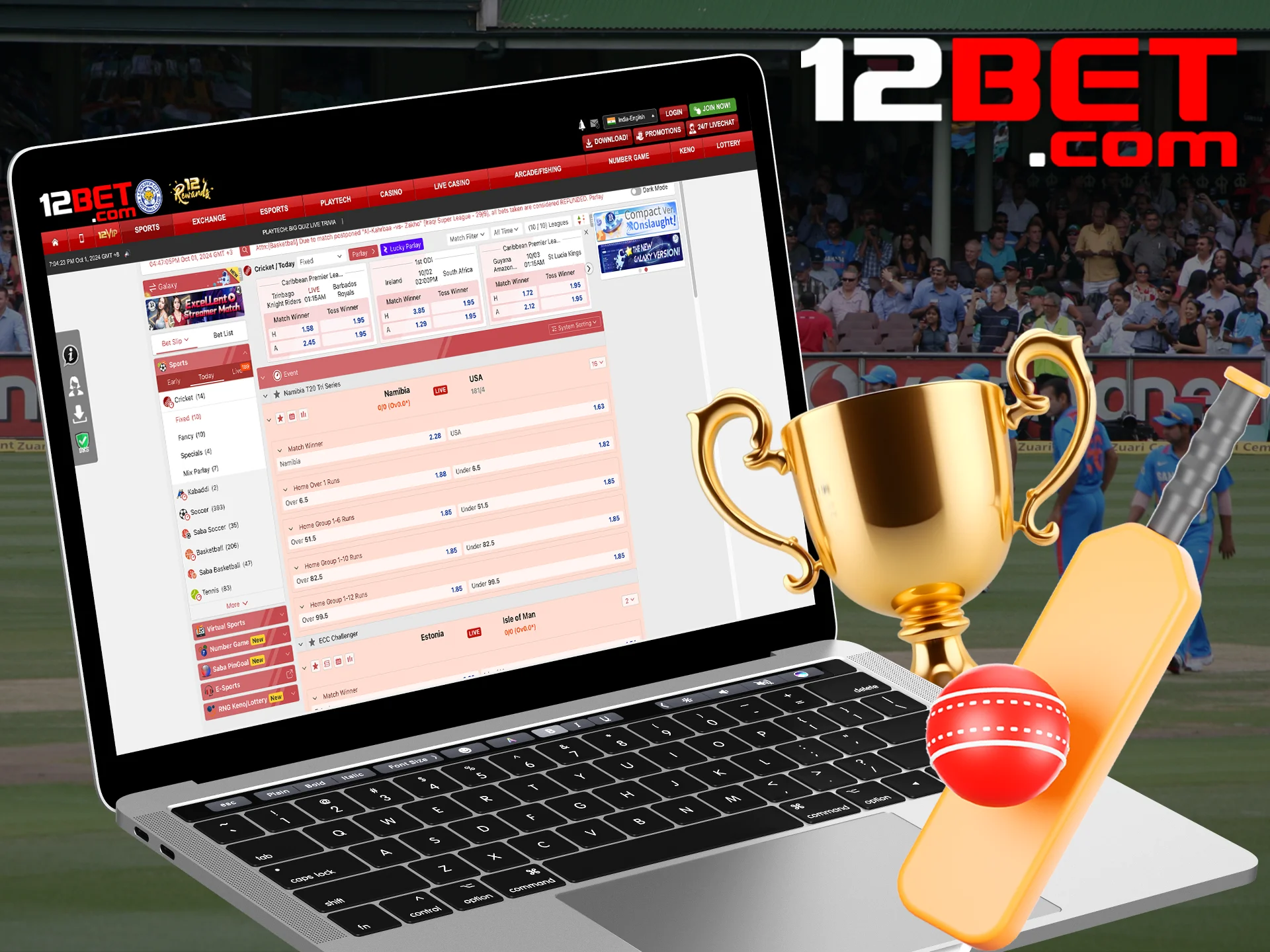 Bet on cricket tournaments with 12bet.