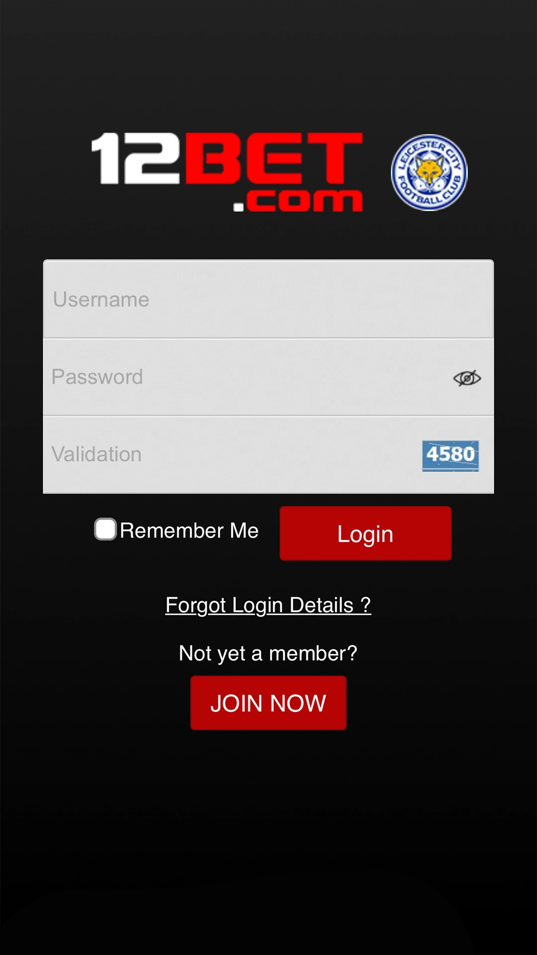 Log in to your account using your 12bet username and password.