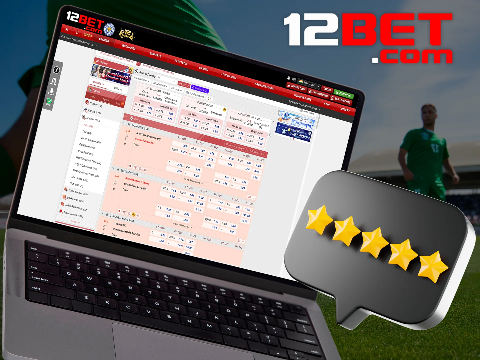 Find out the benefits of 12bet in soccer betting.