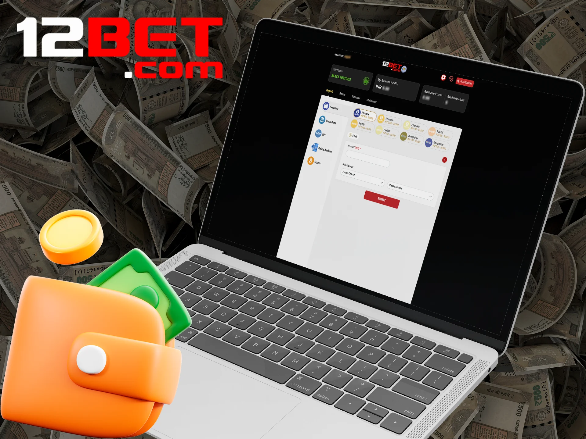 Deposit your money account to start playing at 12bet.