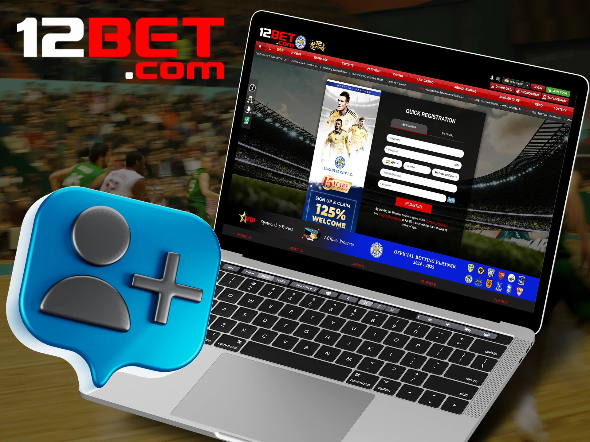 Create a personal account at 12bet and start betting.