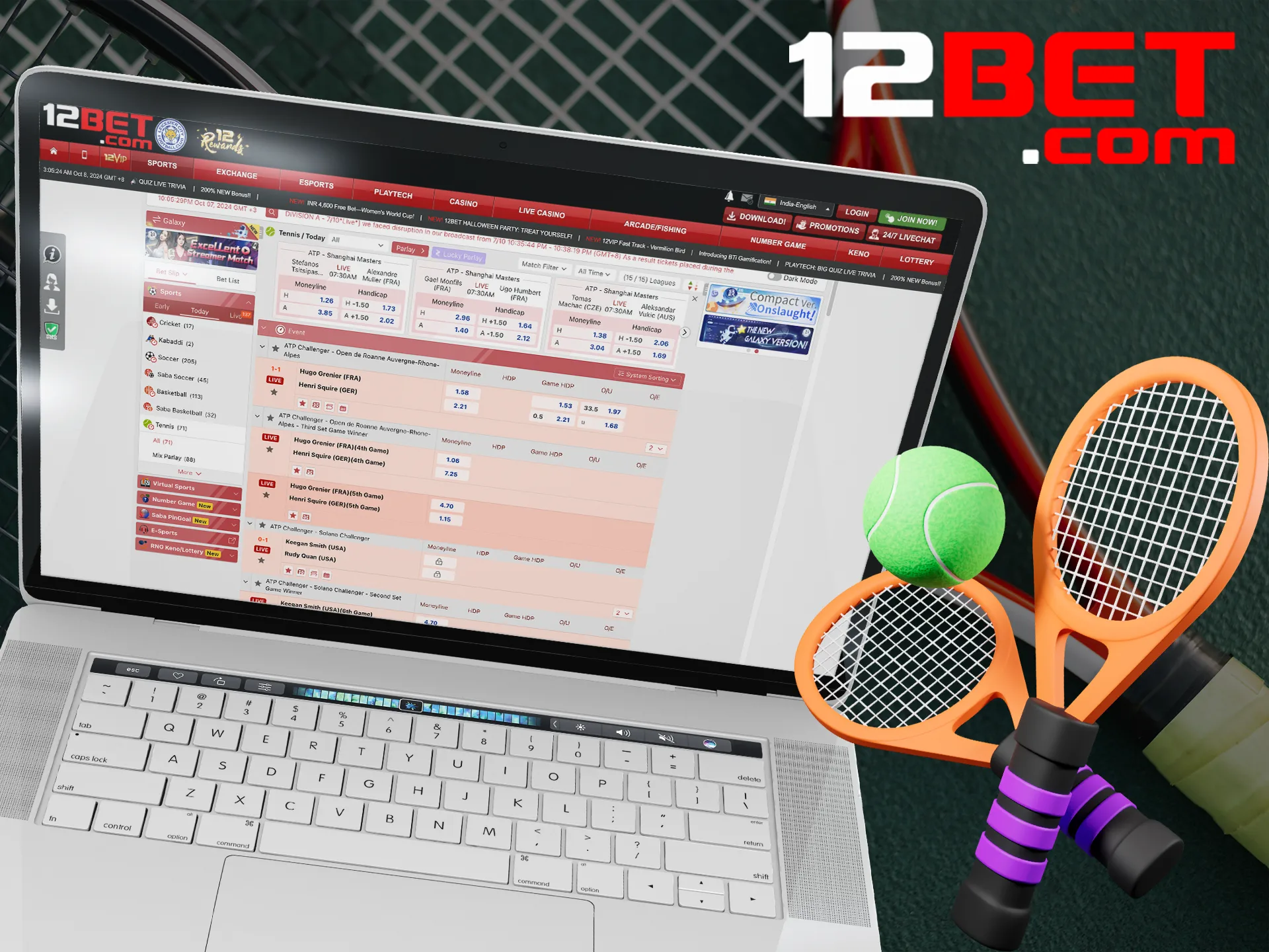 Cheer on your favorite tennis players and win with 12bet.