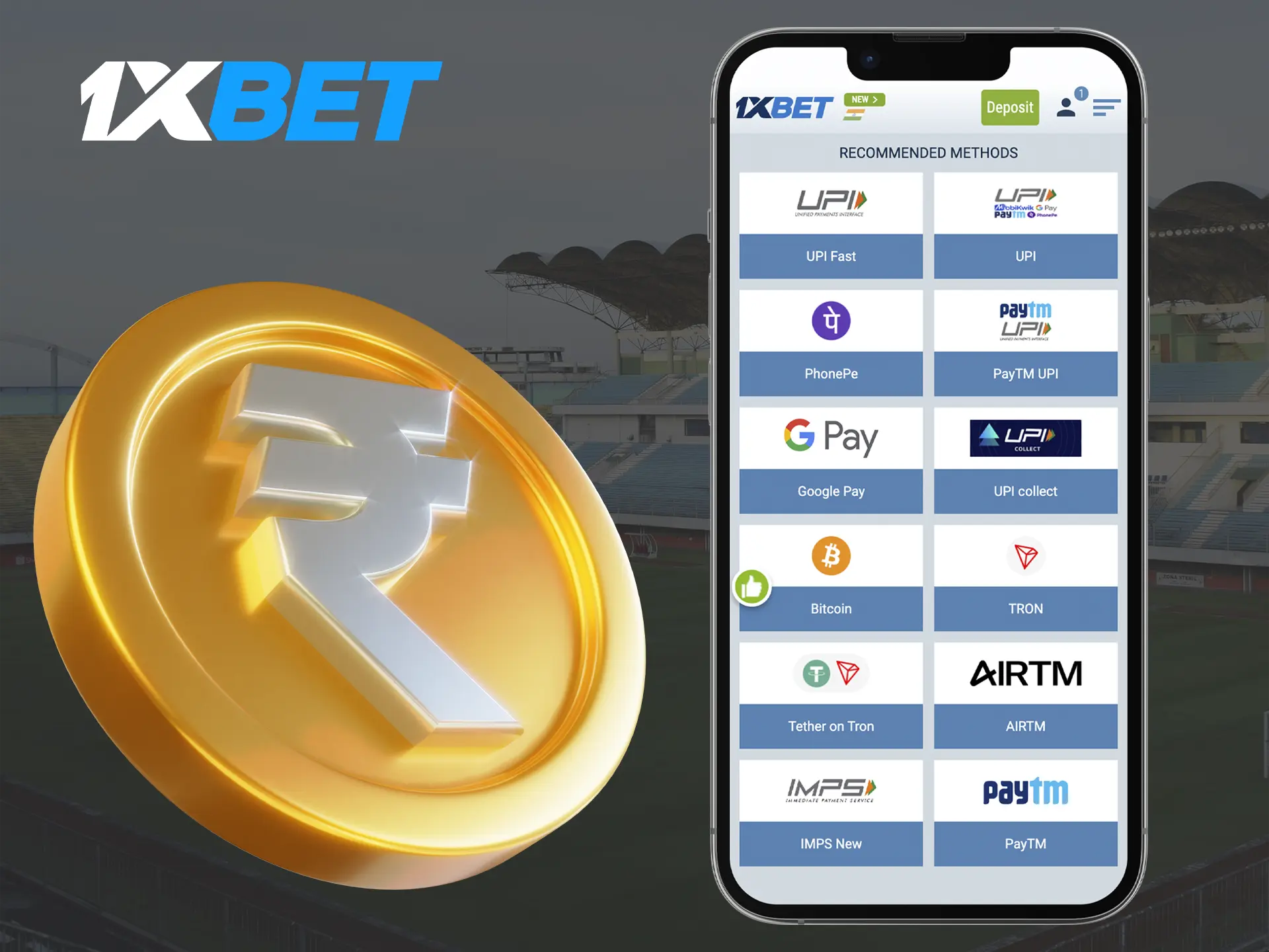 Use favourable and convenient for you methods of depositing in 1xBet casino.