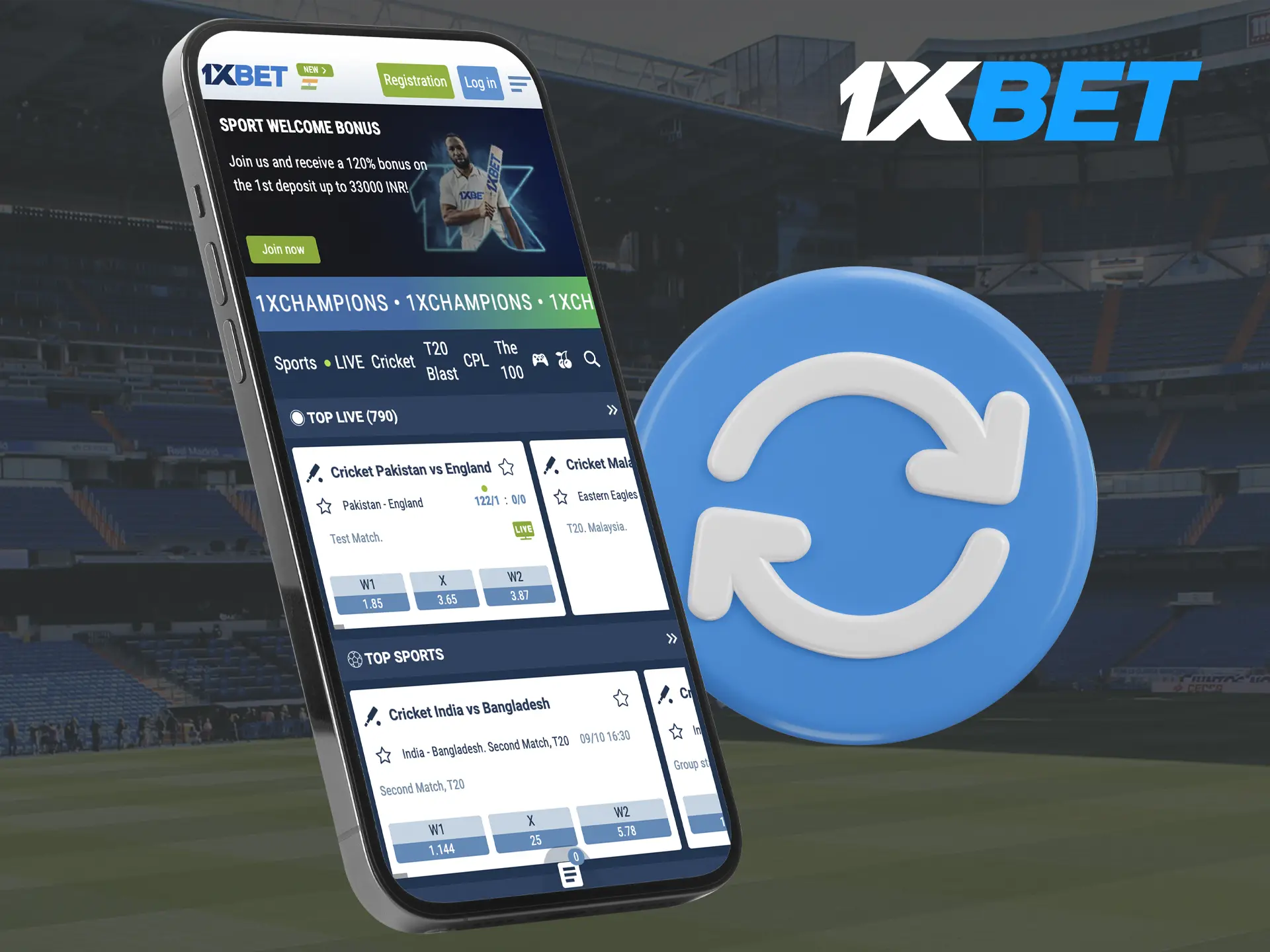 Update the 1xBet app to have access to new promotions and bonuses.