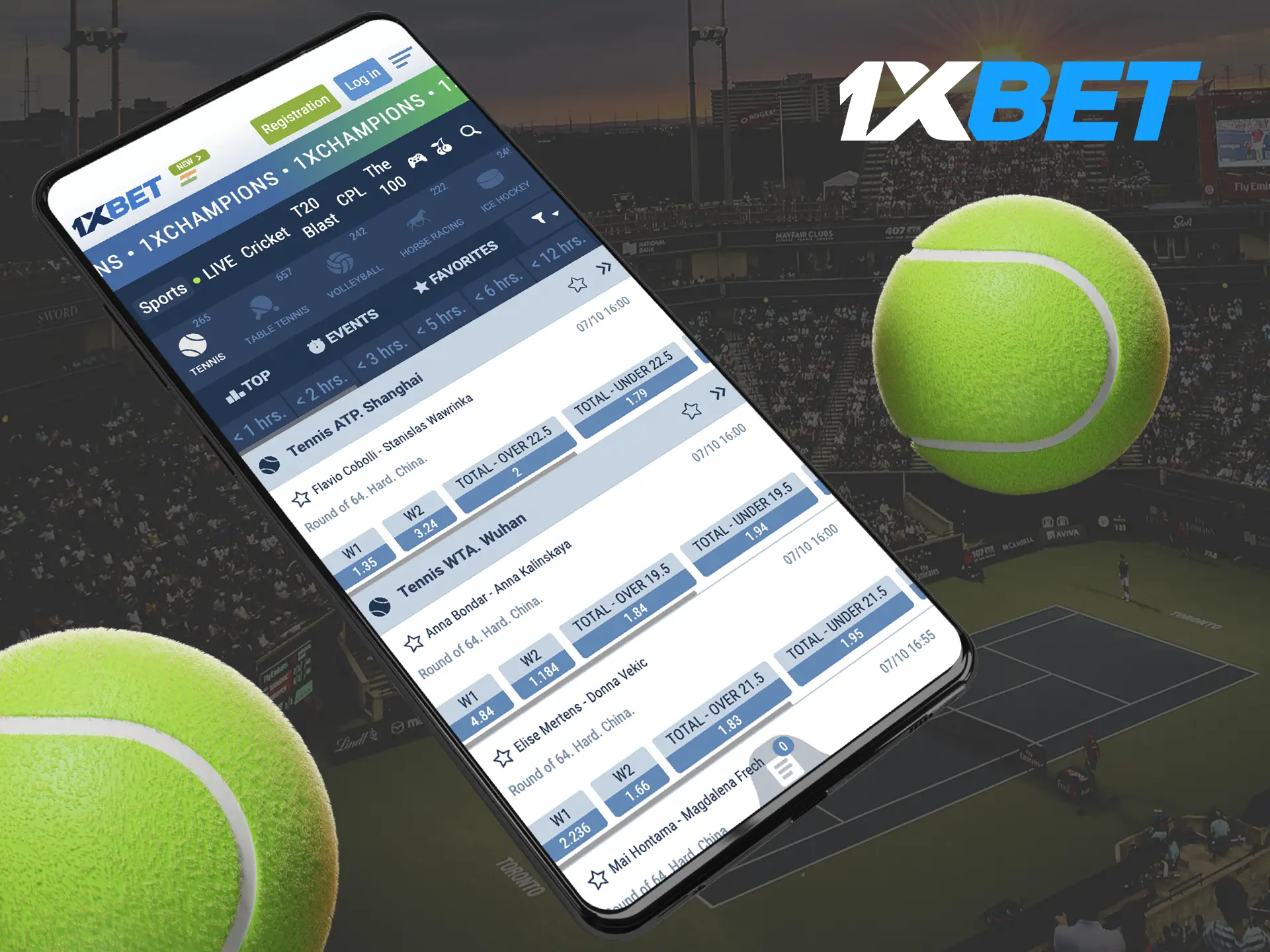 Follow the best tennis players in the world and make accurate predictions at the bookmaker 1xBet.