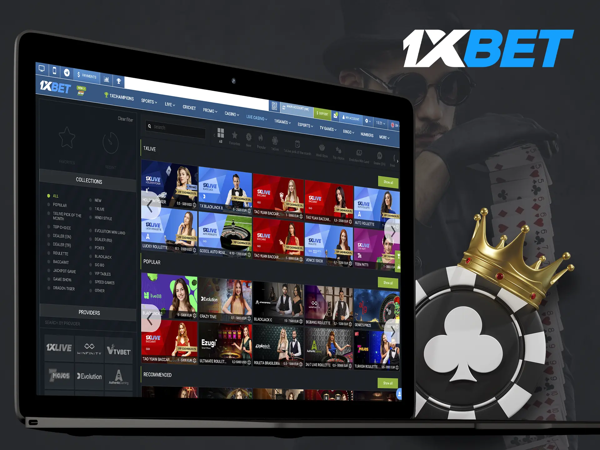 Show off your skills when playing with 1xBet casino dealers.