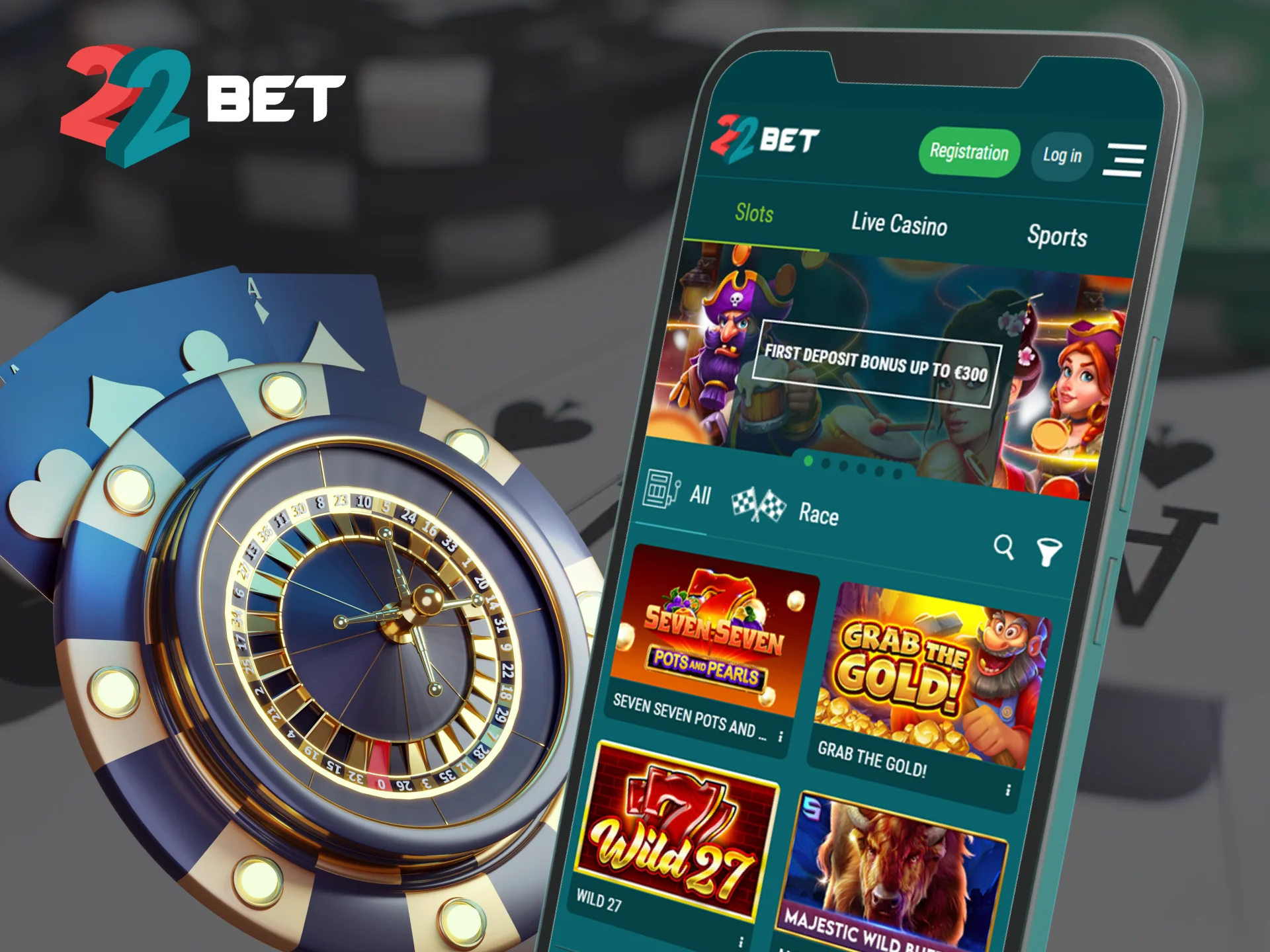 Play casino and win in the 22Bet mobile app.