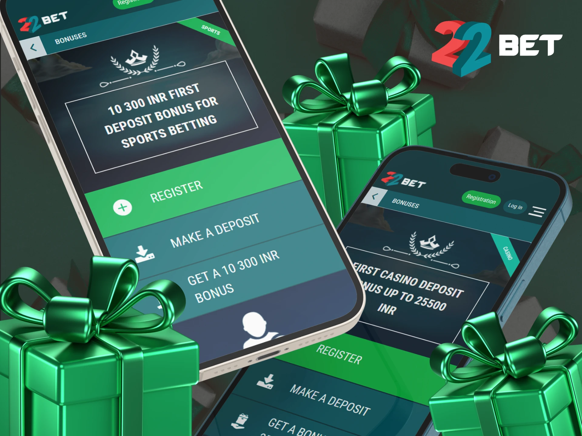 Get a lucrative casino or sports welcome bonus in the 22Bet app.