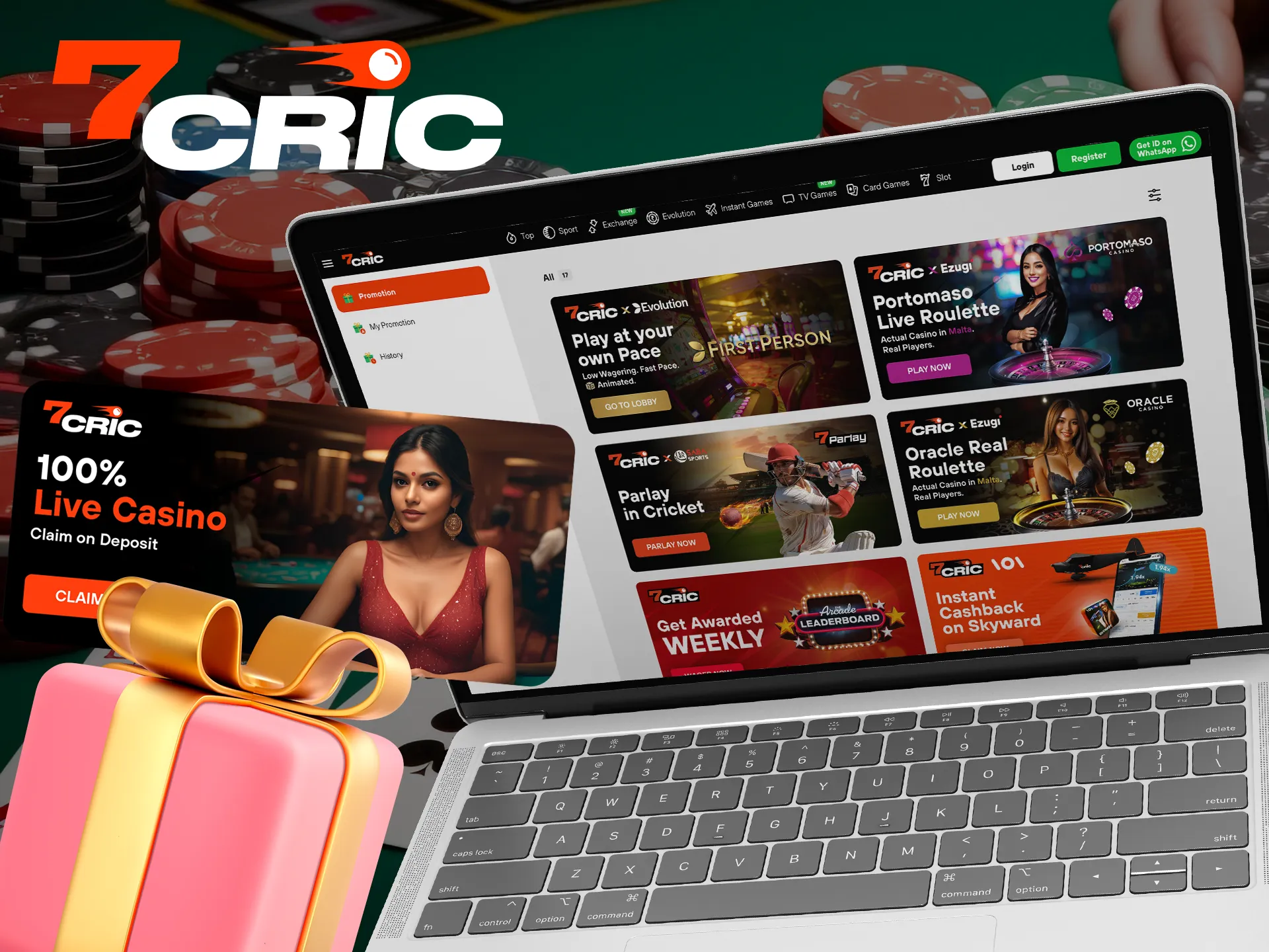 Play at live casino with a welcome bonus from 7Cric.