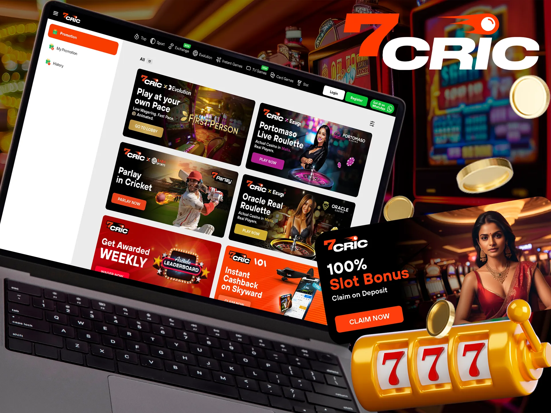 Get a bonus to play the slots featured at 7Cric.