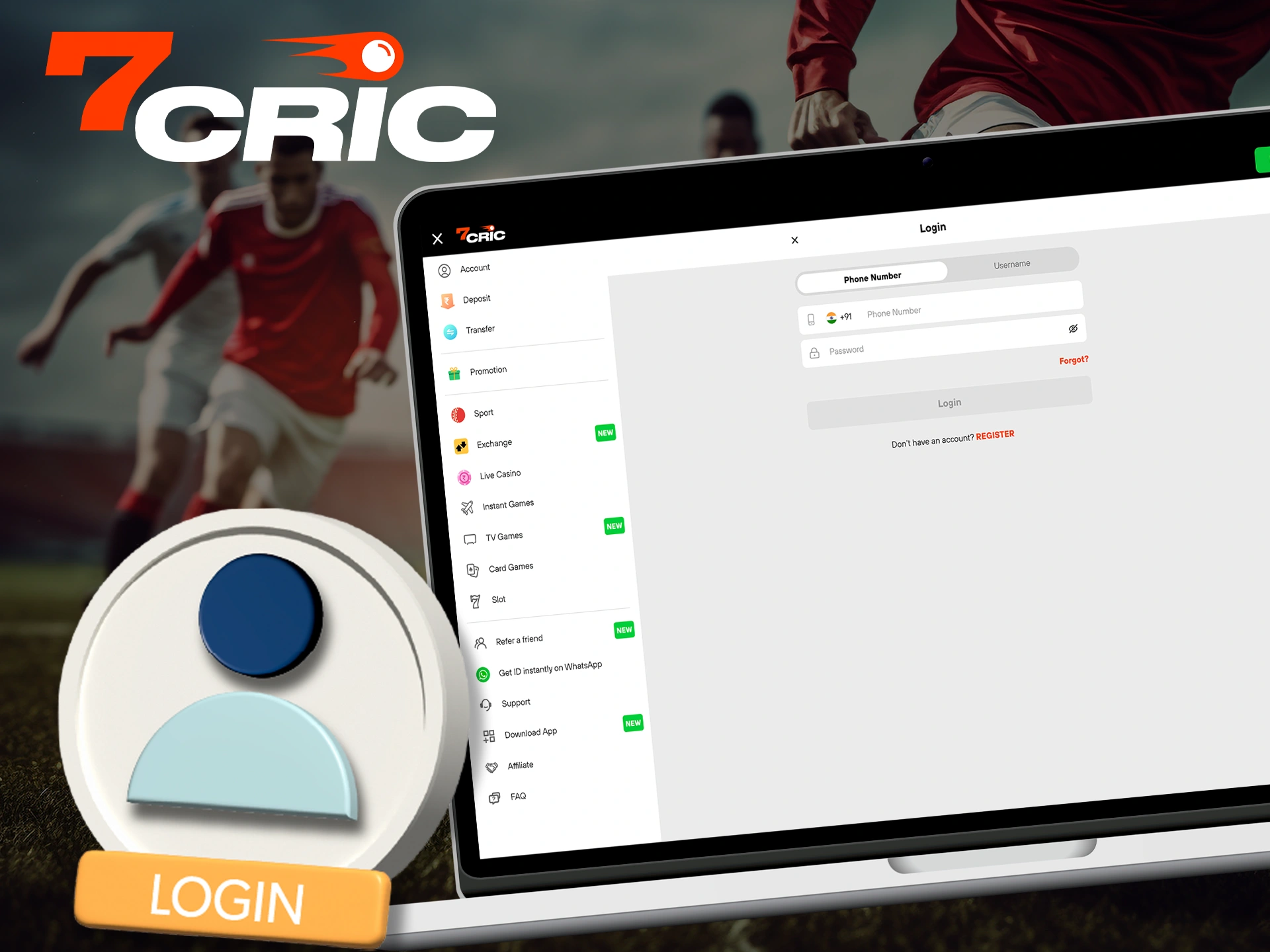 Log in to your account and start making football predictions with 7Cric.