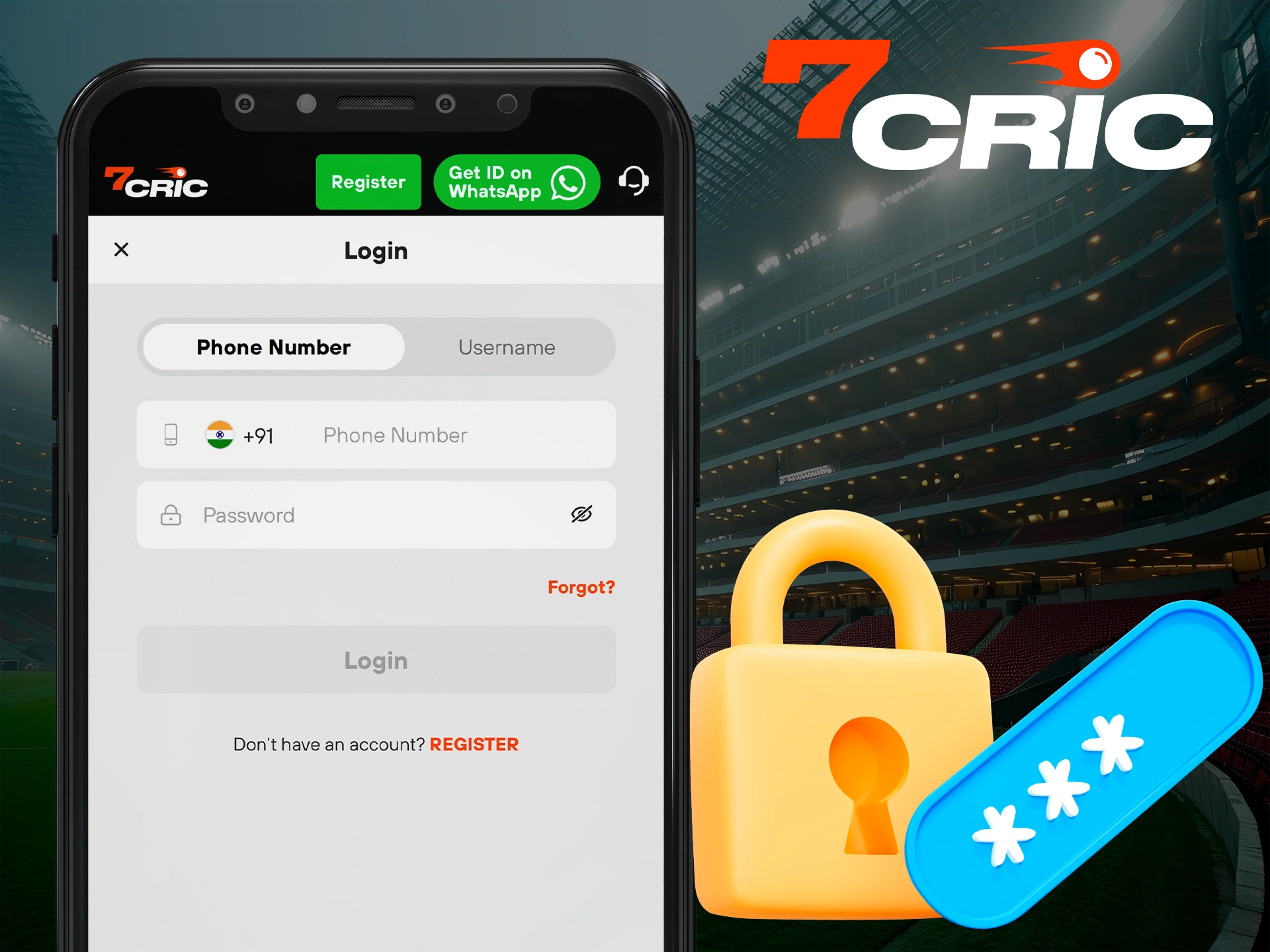 Log in to your personal account in the 7Cric app to start betting.