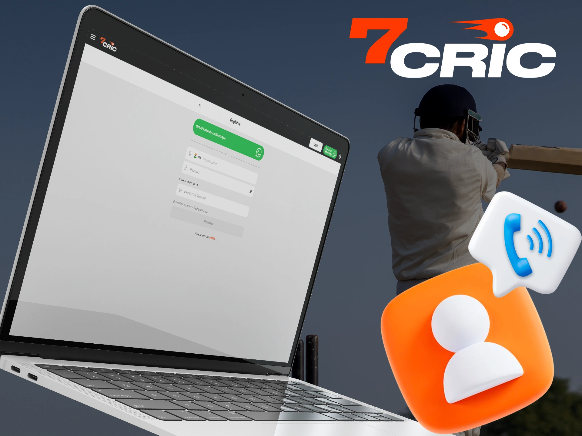 Register with 7Cric using your personal phone number.