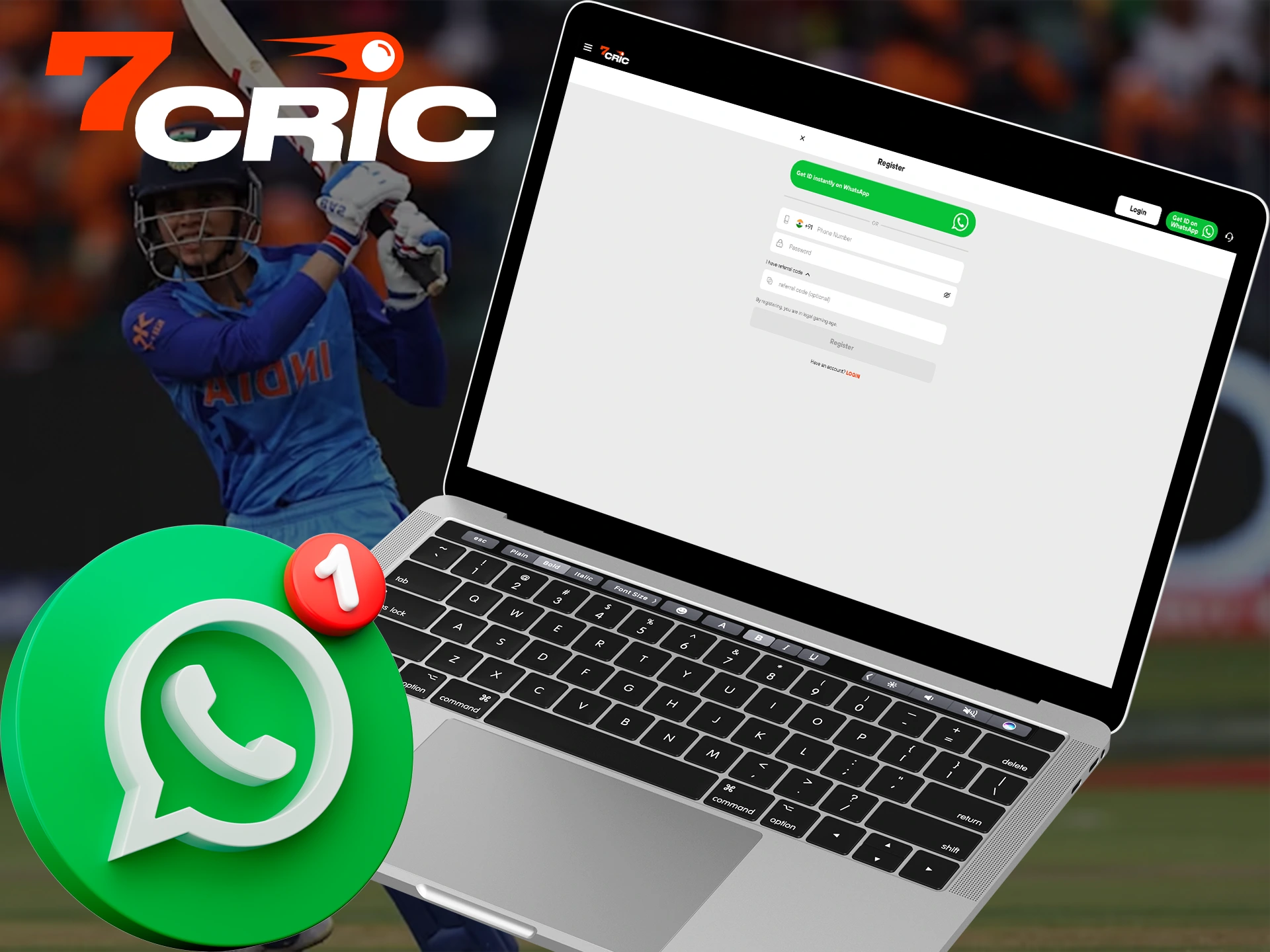 Use the WhatsApp app for quick easy registration with 7Cric.