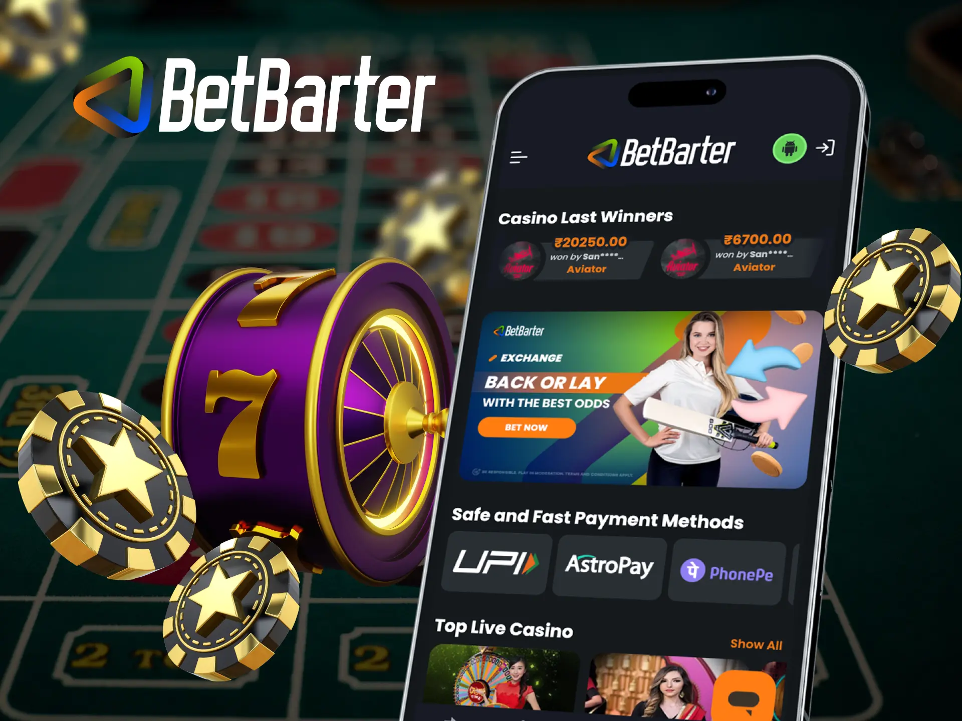 Players can install the Betbarter casino app on their phone and use all its functionality..